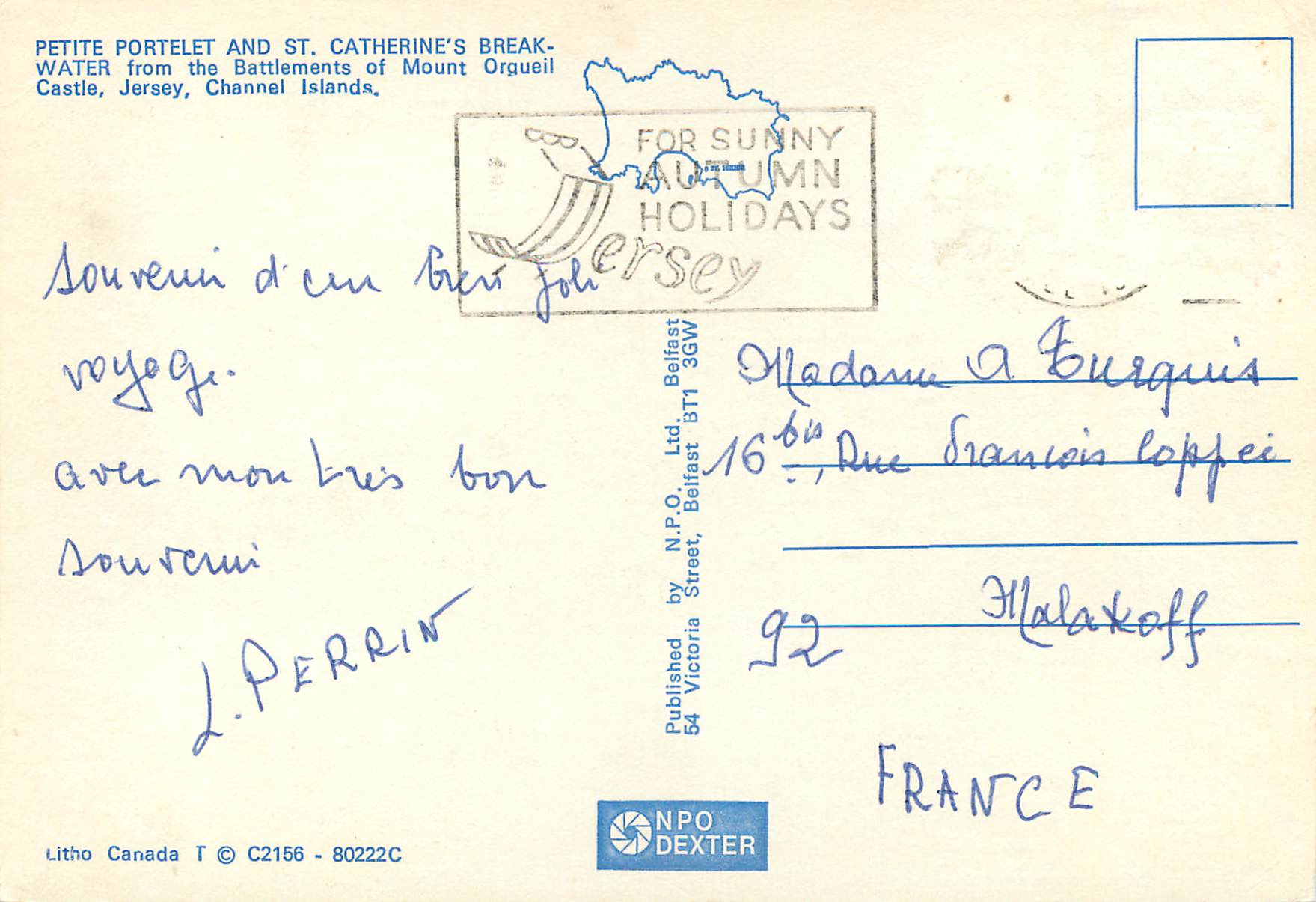 CPM Petite Portelet and St Catherine's Breakwater — Verso