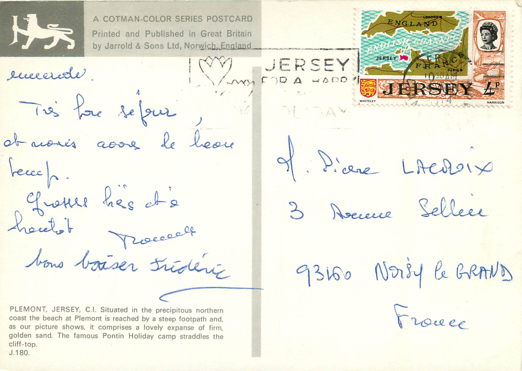 CPM Plemont Jersey CI Situated in the precipitous nothern Coast the Beach at Plemont — Back