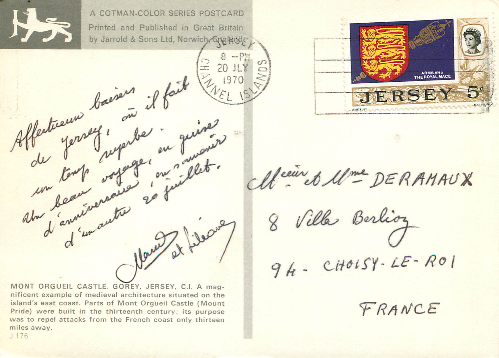 CPM Mont Orgueil Castle Gorey Jersey CI — Rückseite