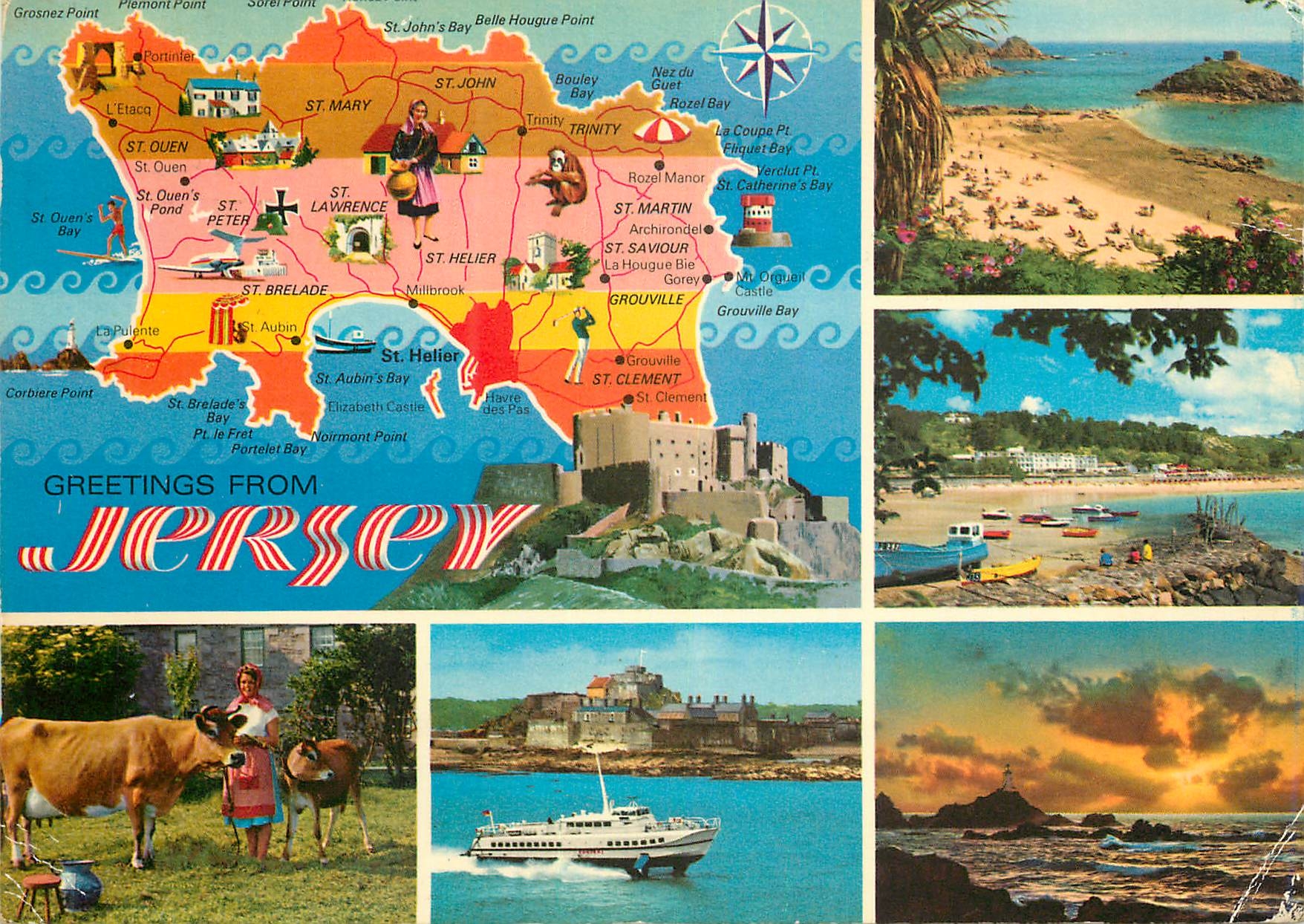 CPM Greetings From Jersey 14 Miles from France