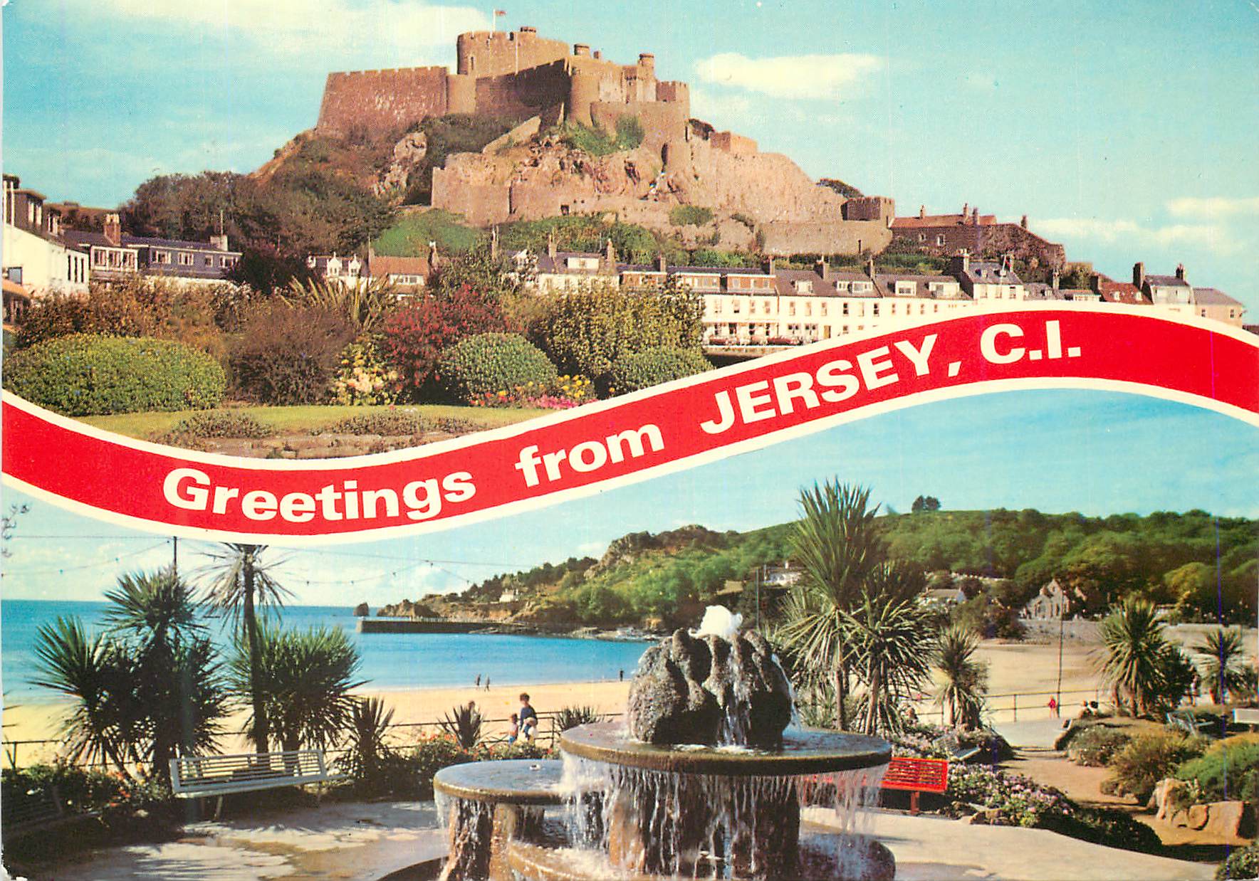 CPM Greetings From Jersey Mont Orgueil Castle St Brelades Gardens