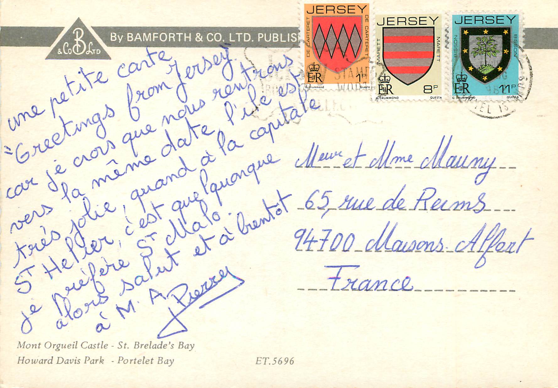 CPM Jersey Mont Orgueil Castle St Brelade's Bay Howard Davis Park Portlet Bay Chat — Back