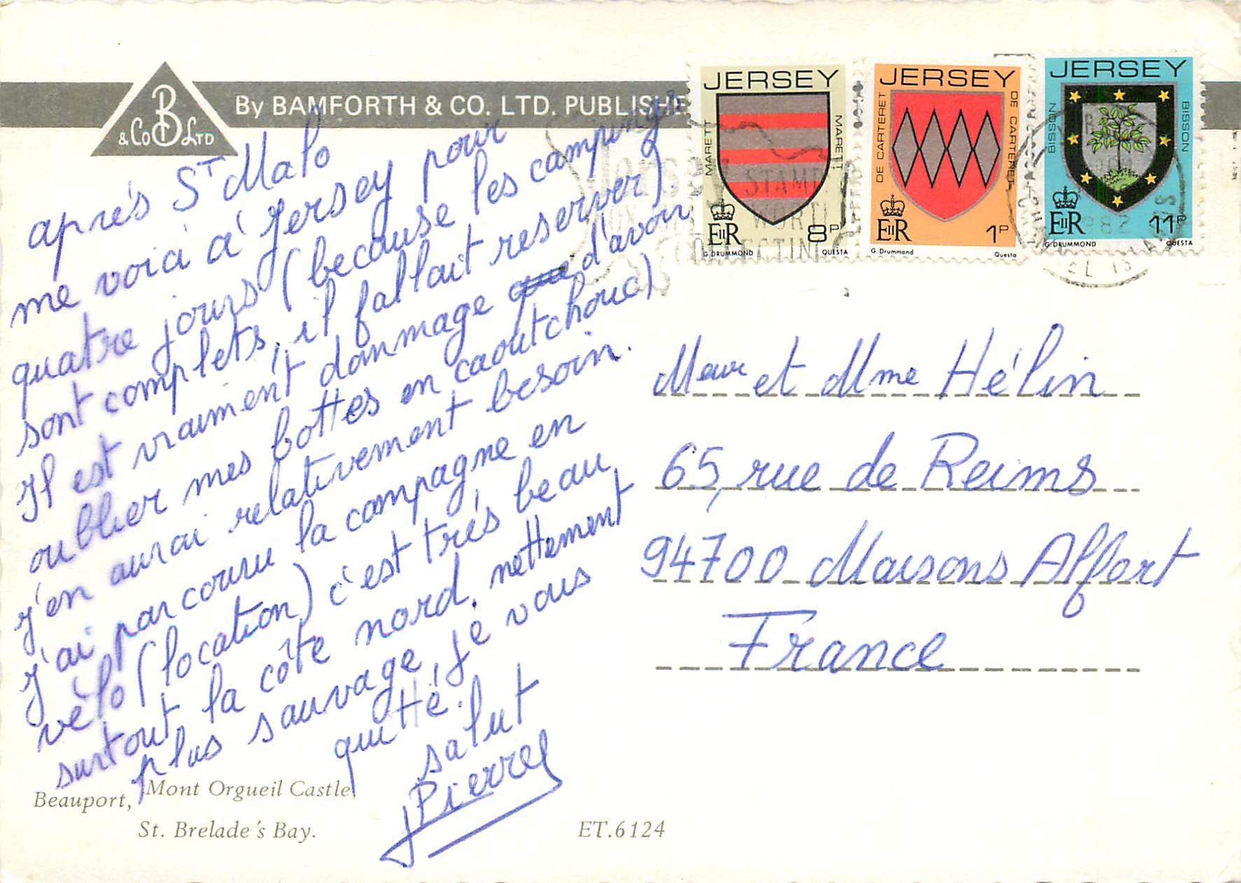 CPM Jersey Mont Orgueil Castle St Brelade's Beauport — Rückseite