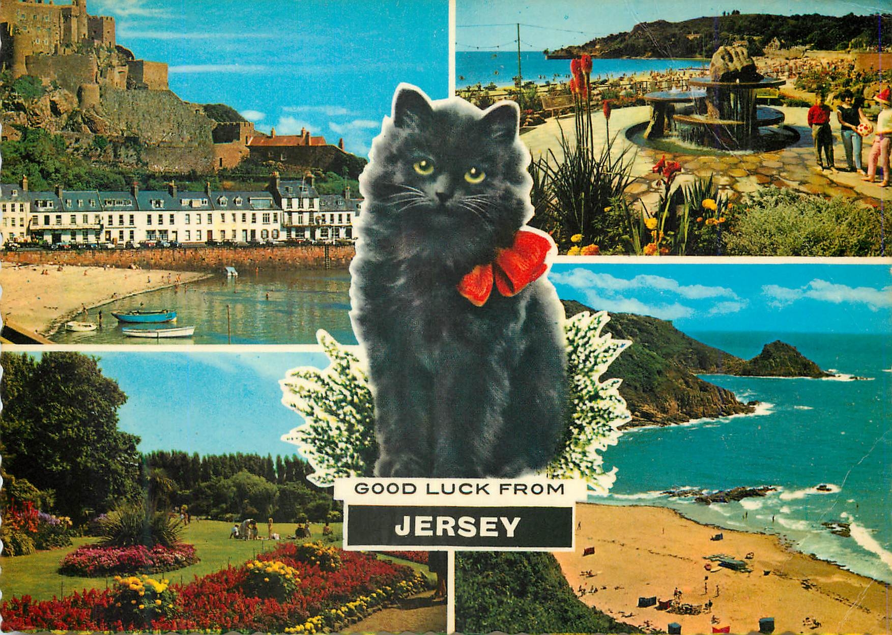 CPM Good Luck From Jersey Mont Orgueil Castle St Brelade's Bay Howard Davis Park Portlet Bay Chat