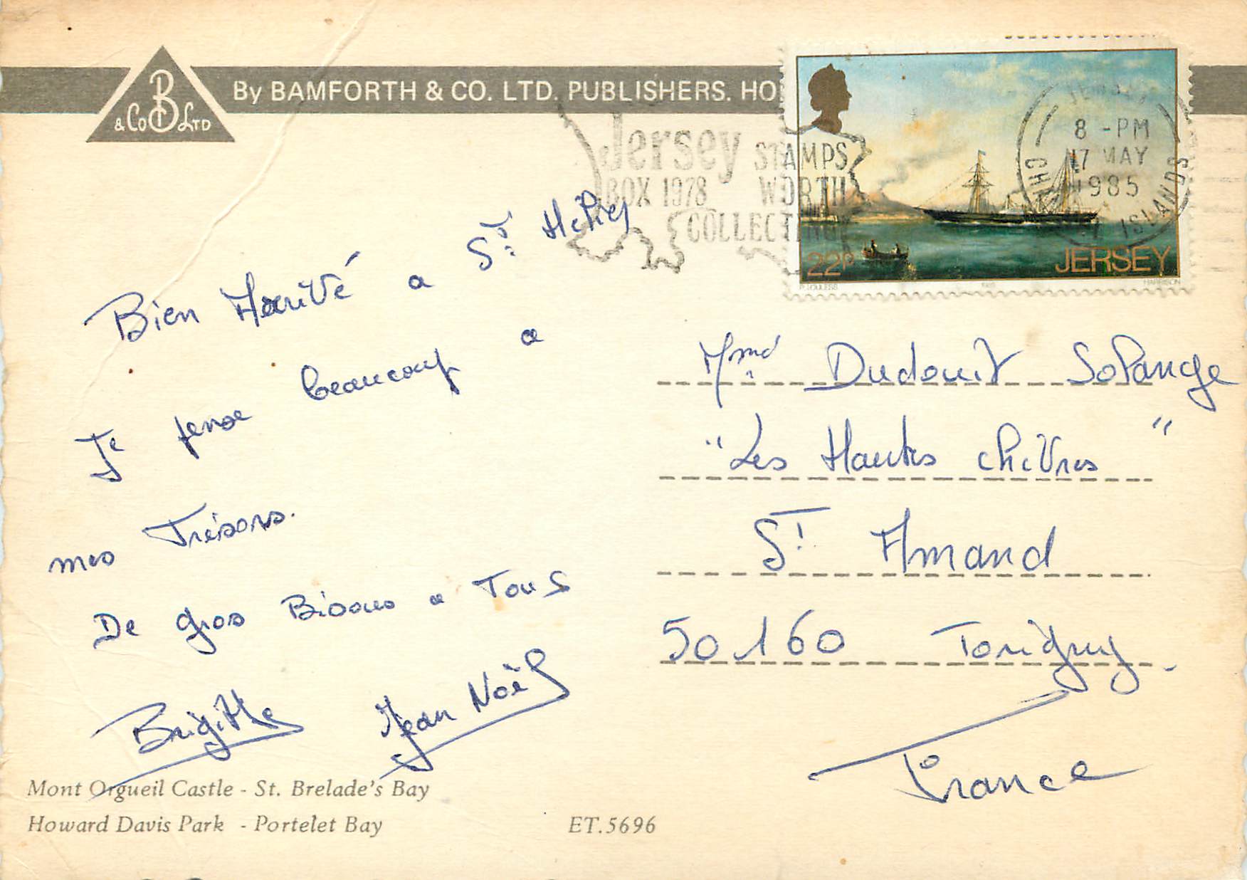 CPM Good Luck From Jersey Mont Orgueil Castle St Brelade's Bay Howard Davis Park Portlet Bay Chat — Back