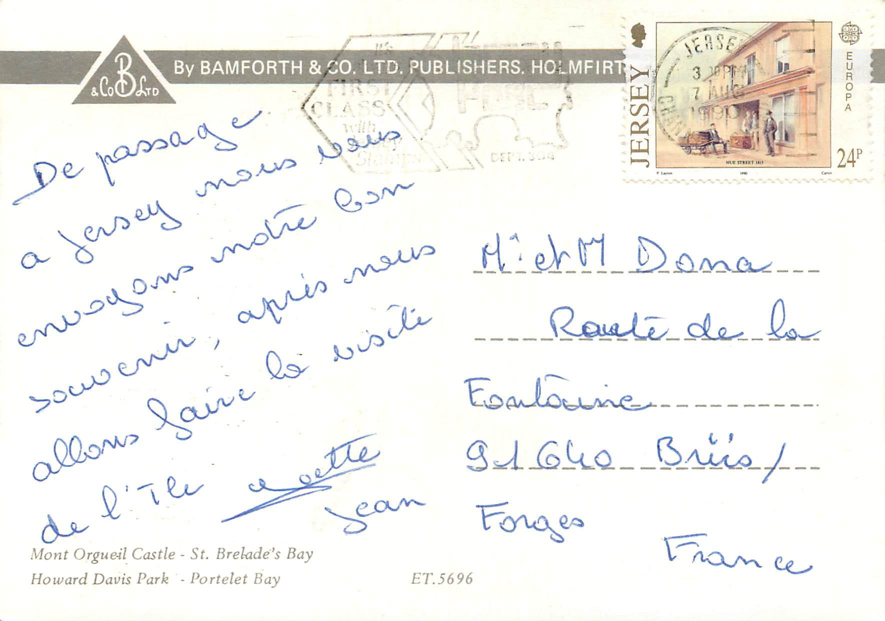 CPM Good Luck From Jersey Mont Orgueil Castle St Brelade's Bay Howard Davis Park Portlet Bay Chat — Verso