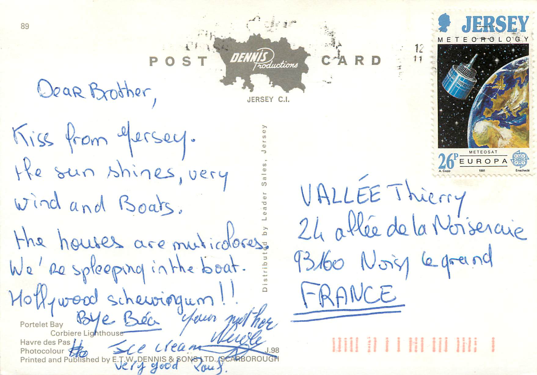 CPM Jersey Portlet Bay Corbiere Lighthouse Havre des Pas — Back
