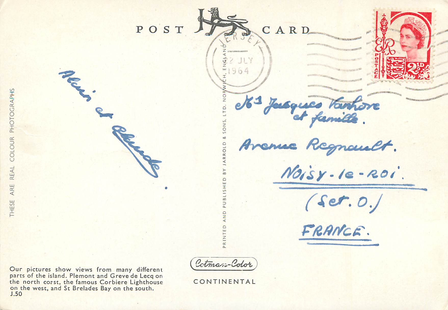 CPM Jersey St Brelades Bay la Corbiere Plemont Greve de Leco — Rückseite