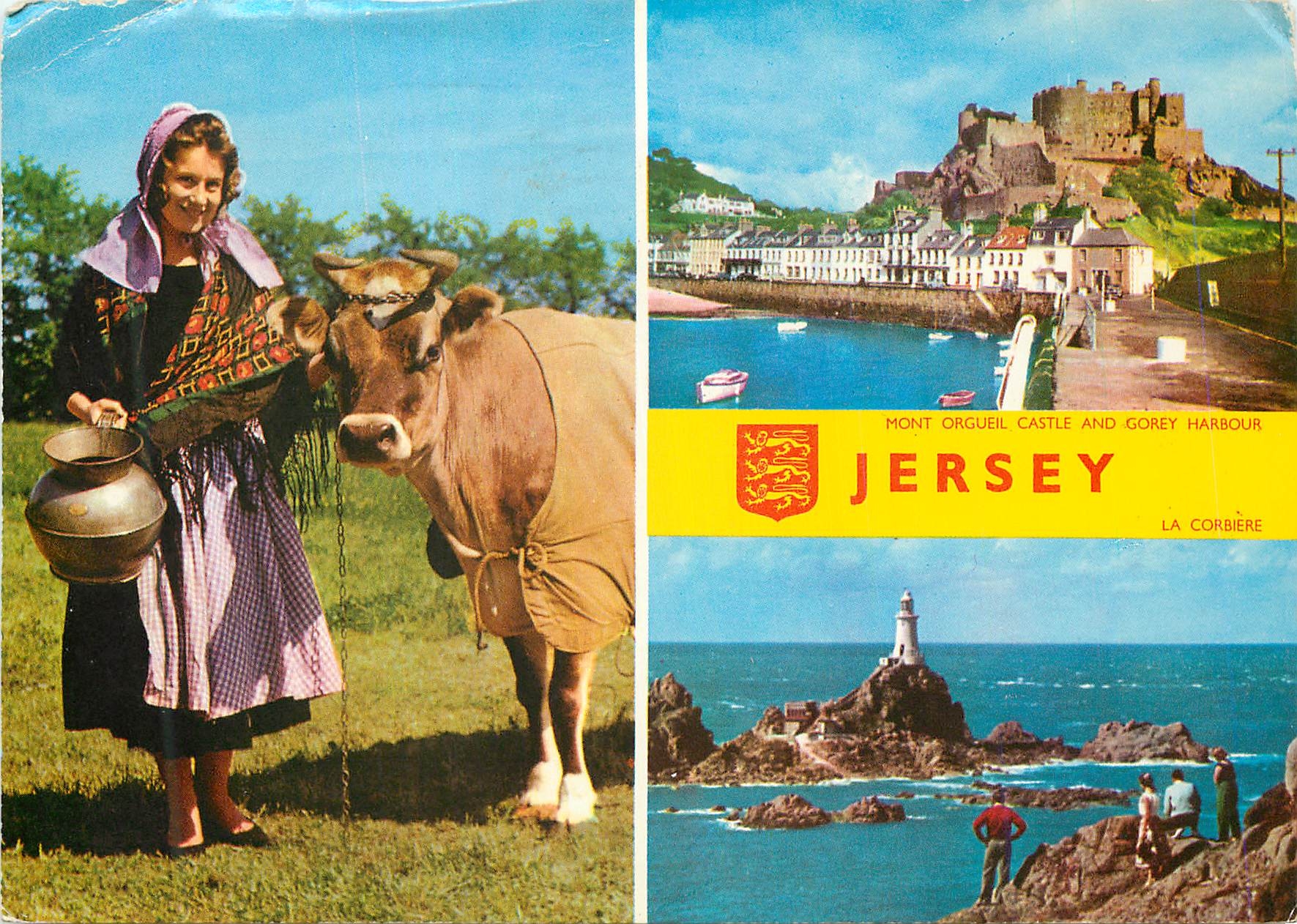 CPM Mont Orgueil Castle and Govey Harbour  La Corbiere Jersey