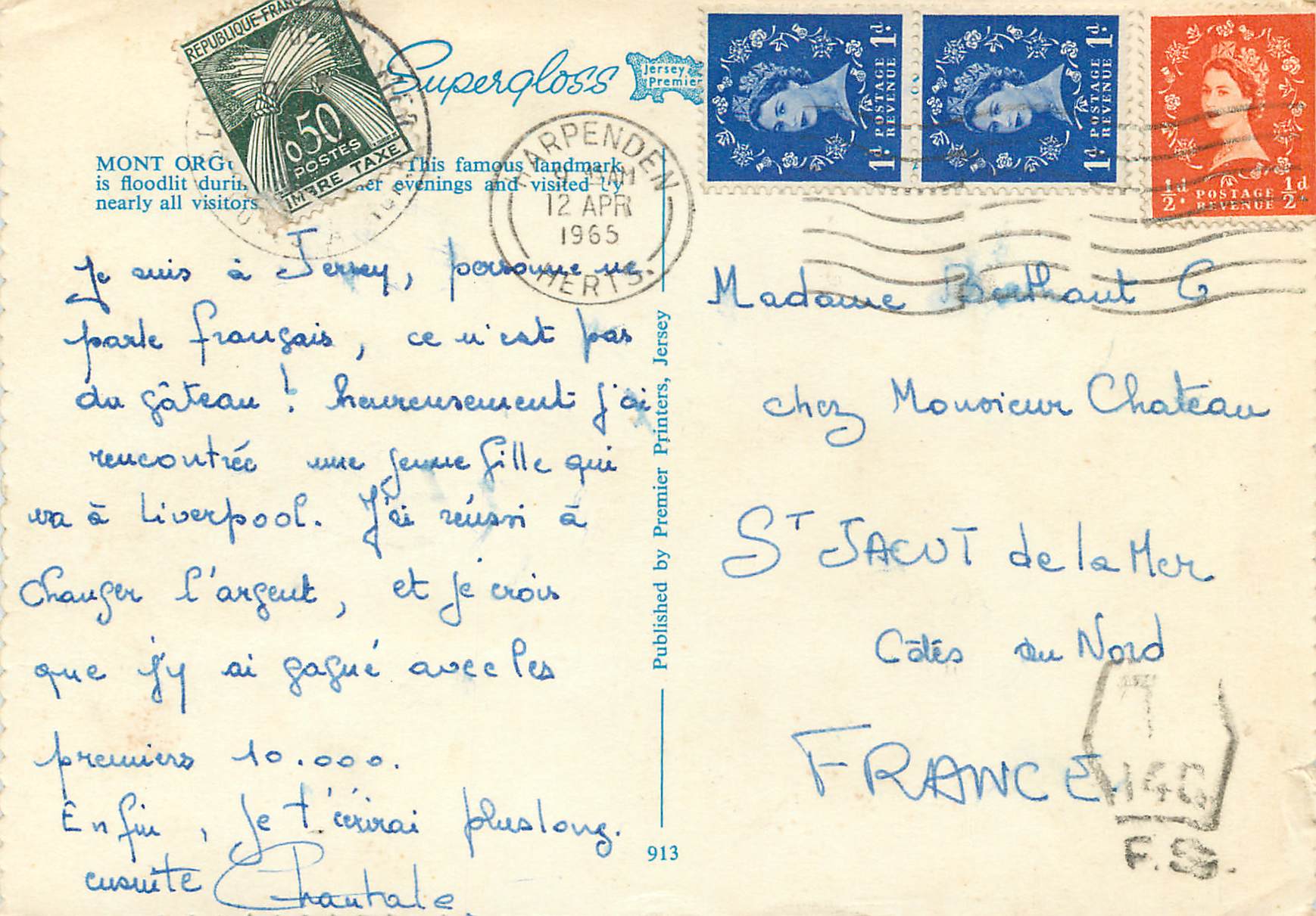 CPM Mont Orgueil Castle Jersey CI — Verso