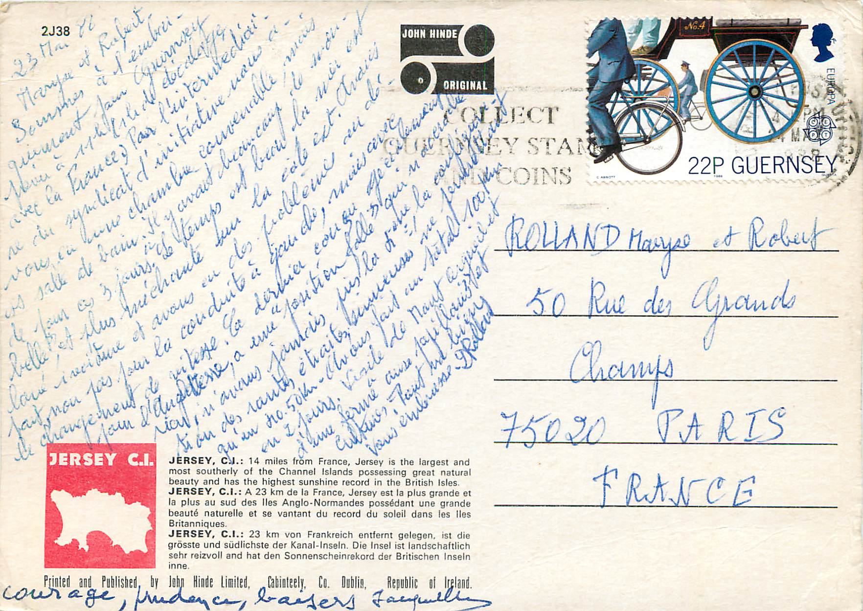 CPM Jersey CI 23 km de la France — Rückseite