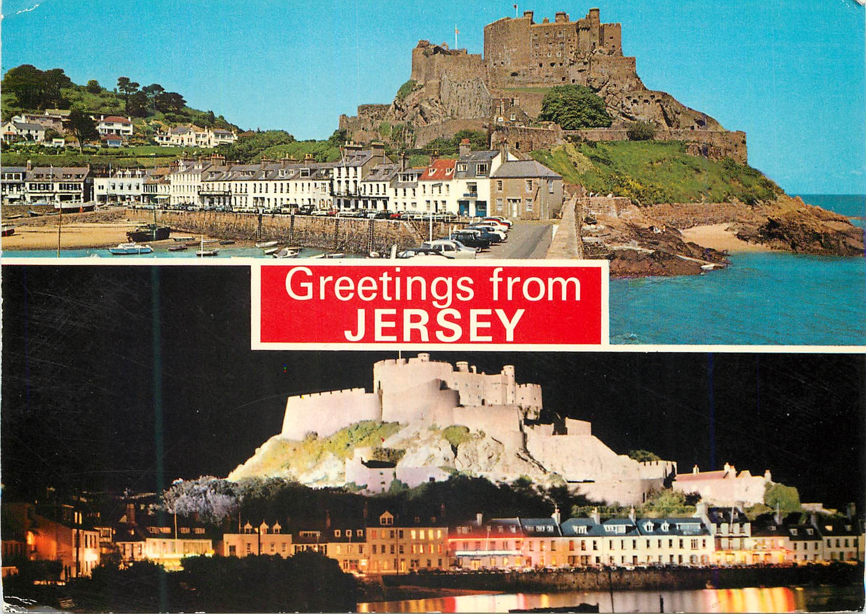 CPM Greetings from Jersey Mont Orgueil Castle by Day and Night