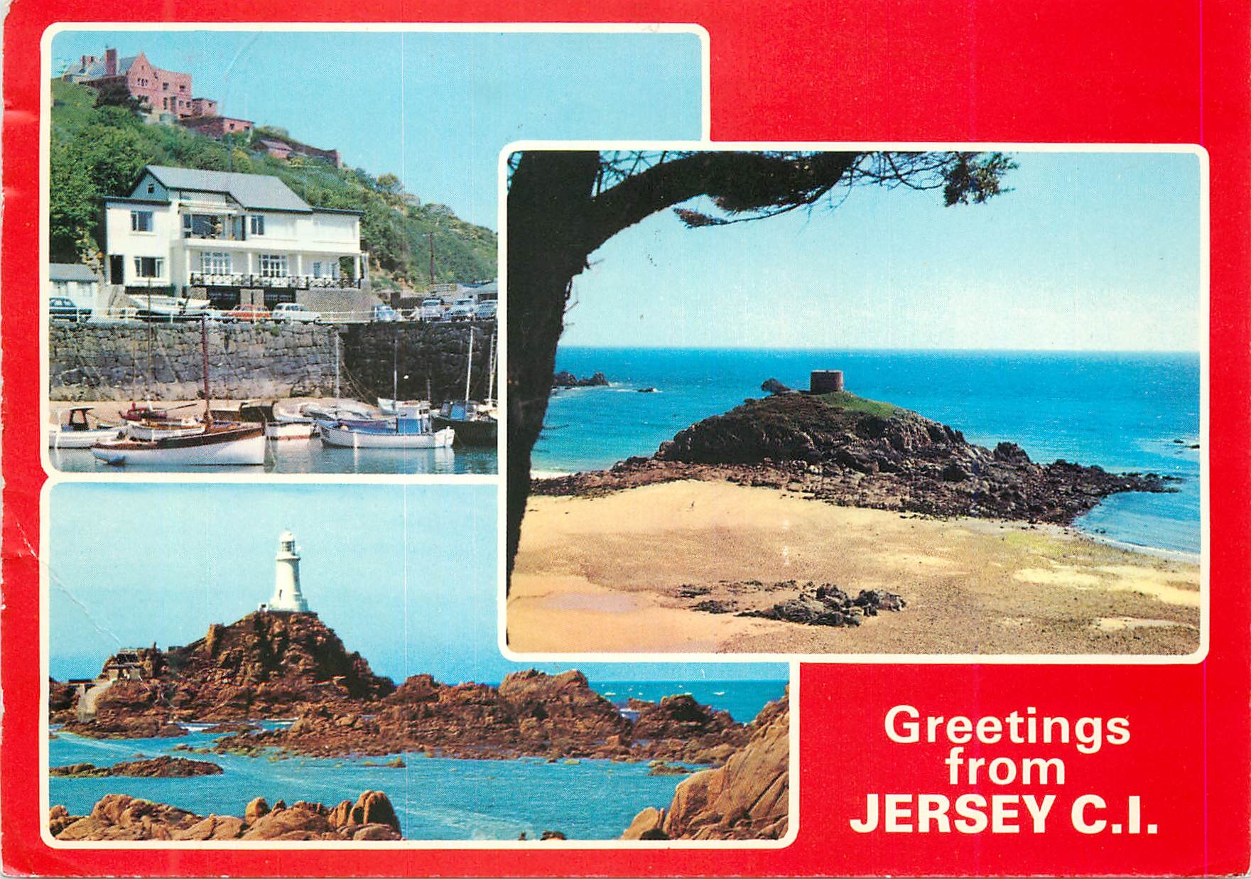 CPM Greetings from Jersey CI Rozel Bay Portlet Bay Corbiere Lighthouse