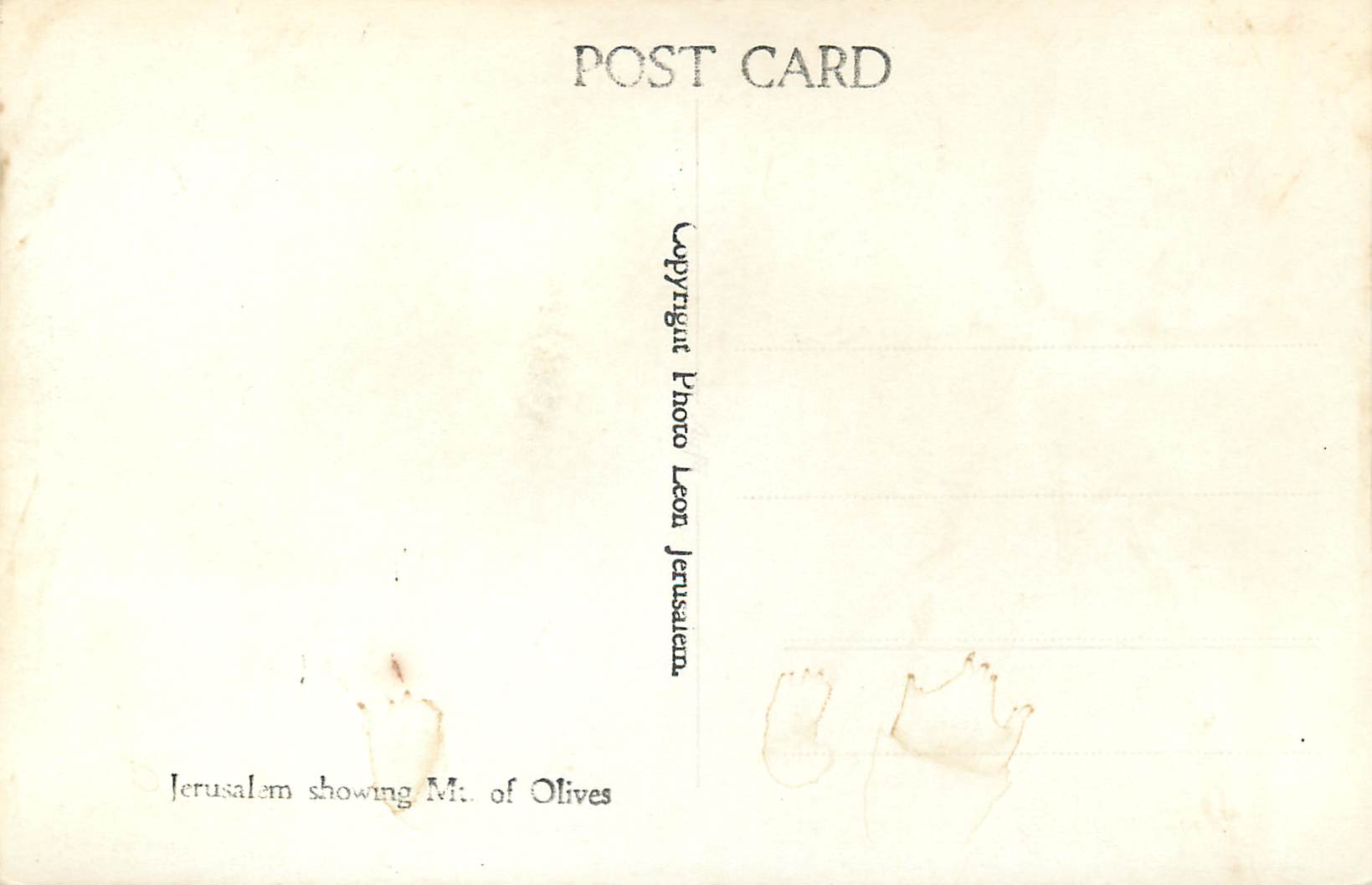 CPM Jerusalem Showing Mount of Olives — Verso