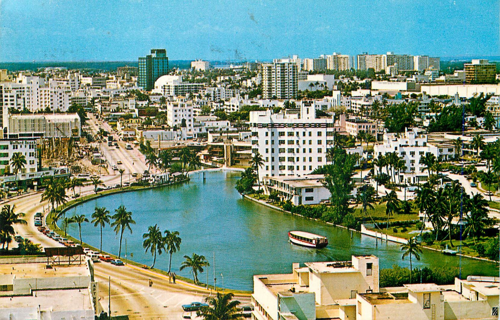 CPM This is an Aerial View of Famed Lake Pancoast Named After One of the Original Pianeers of Miami Beach With the City 