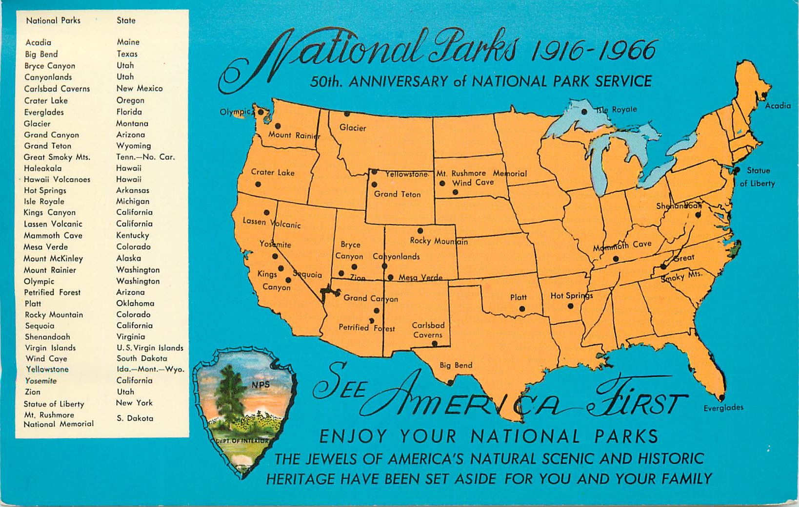 CPM Soth Anniversary 1916 1966 National Park Service Department of The Interior 