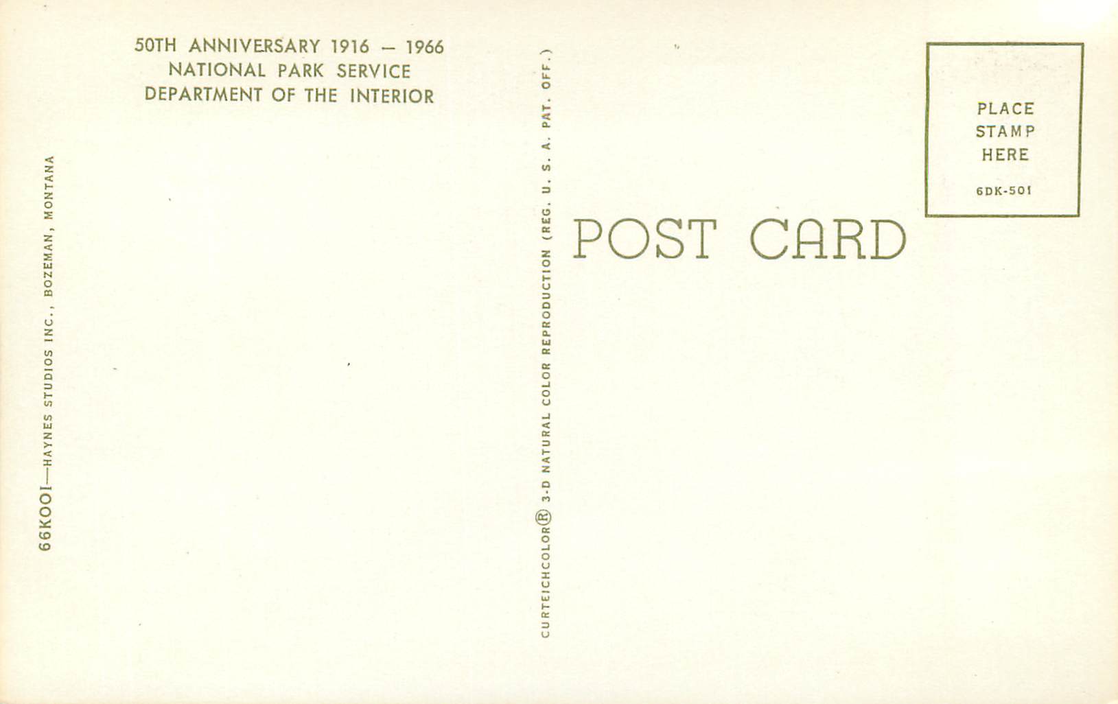 CPM Soth Anniversary 1916 1966 National Park Service Department of The Interior  — Back