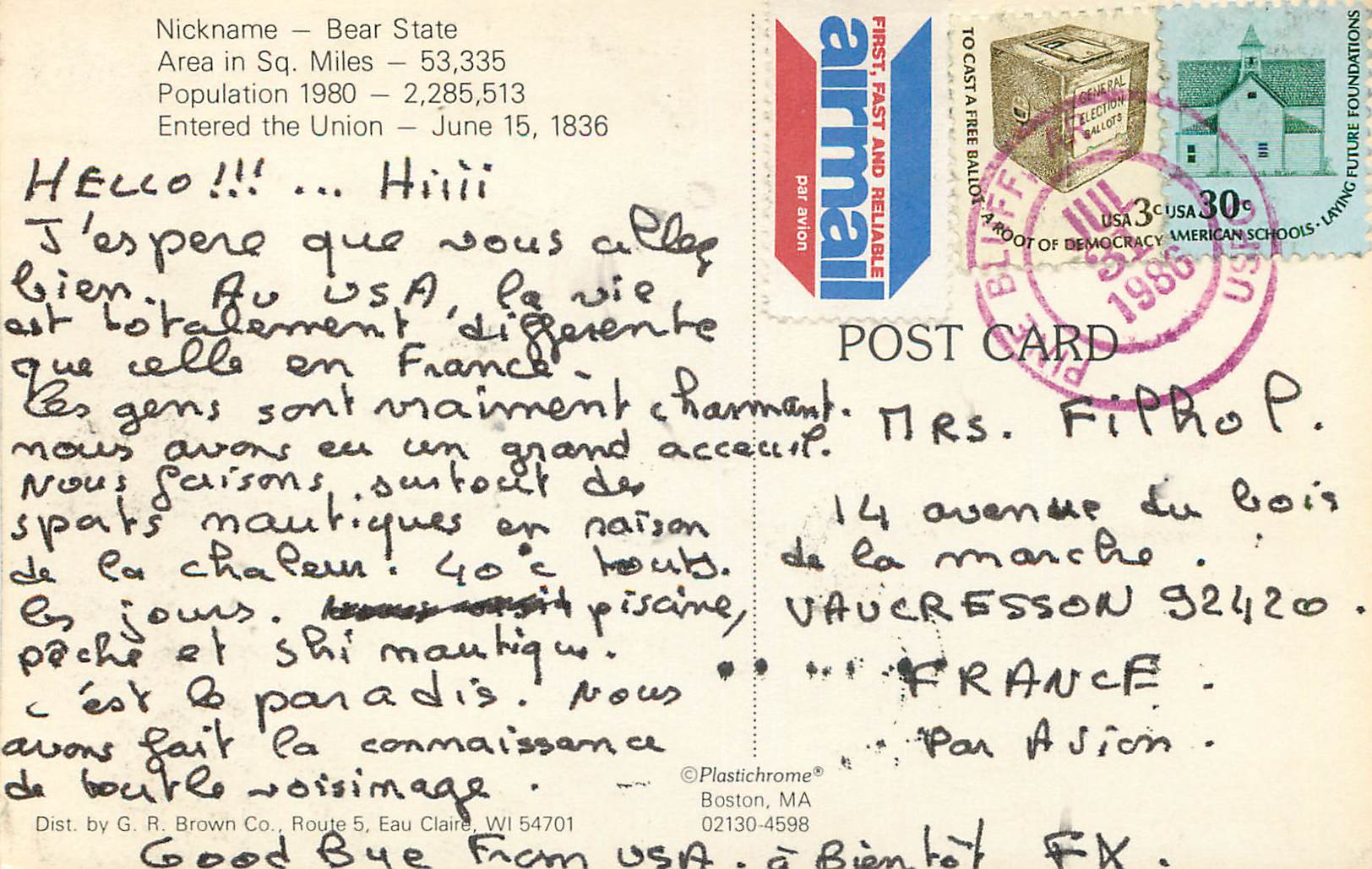 CPM Nickname Bear State Area in Sq Miles 5102885 Population 1980 2285513 Entered the Union June 15 1836 — Rückseite