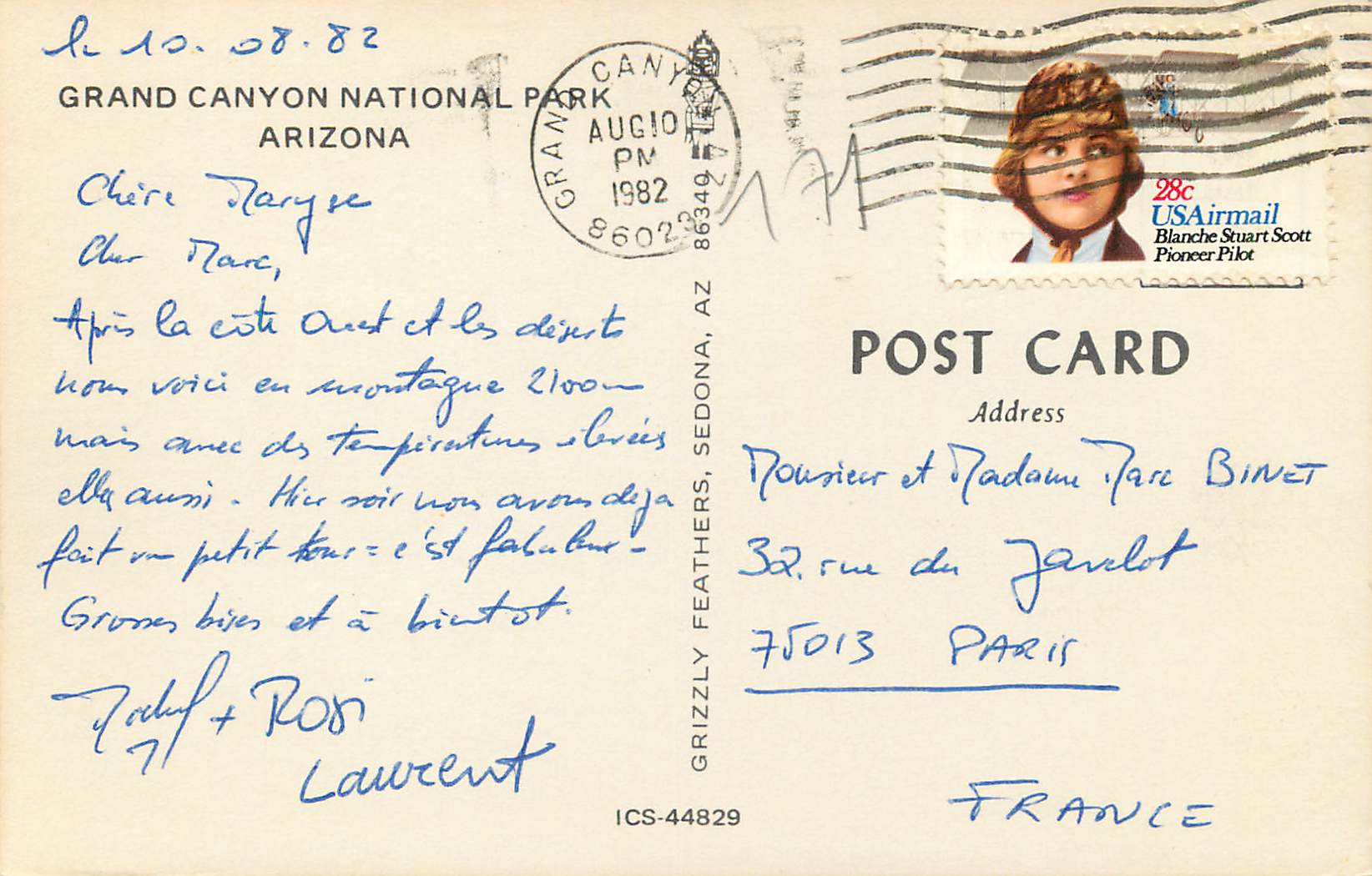 CPM Grand Canyon National Park Arizona — Rückseite