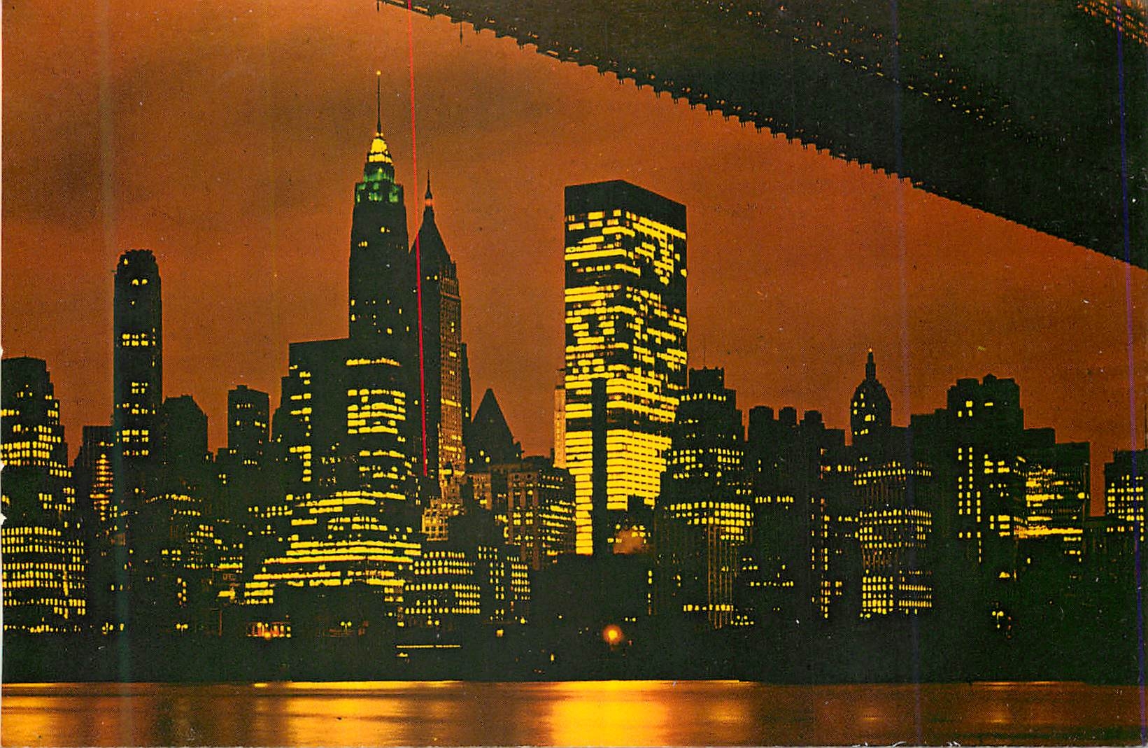 CPM Night View of Lower Manhattan New York City NY