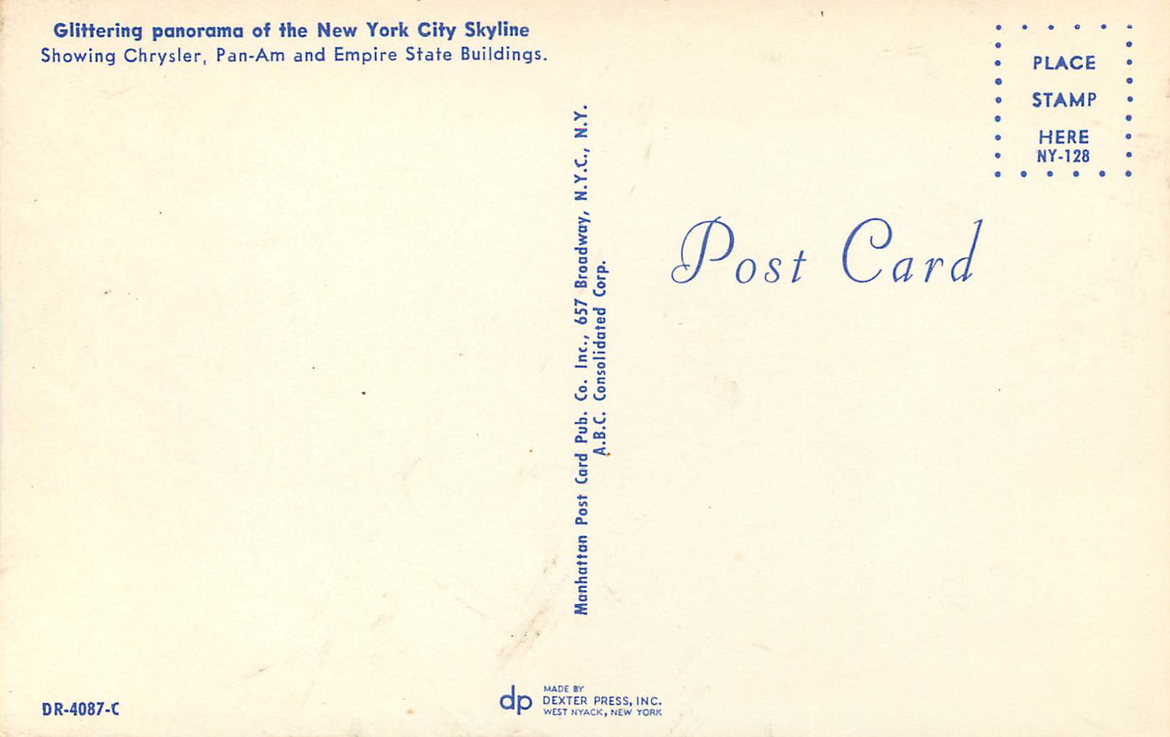 CPM Glittering Panorama of the New York City Skyline — Rückseite