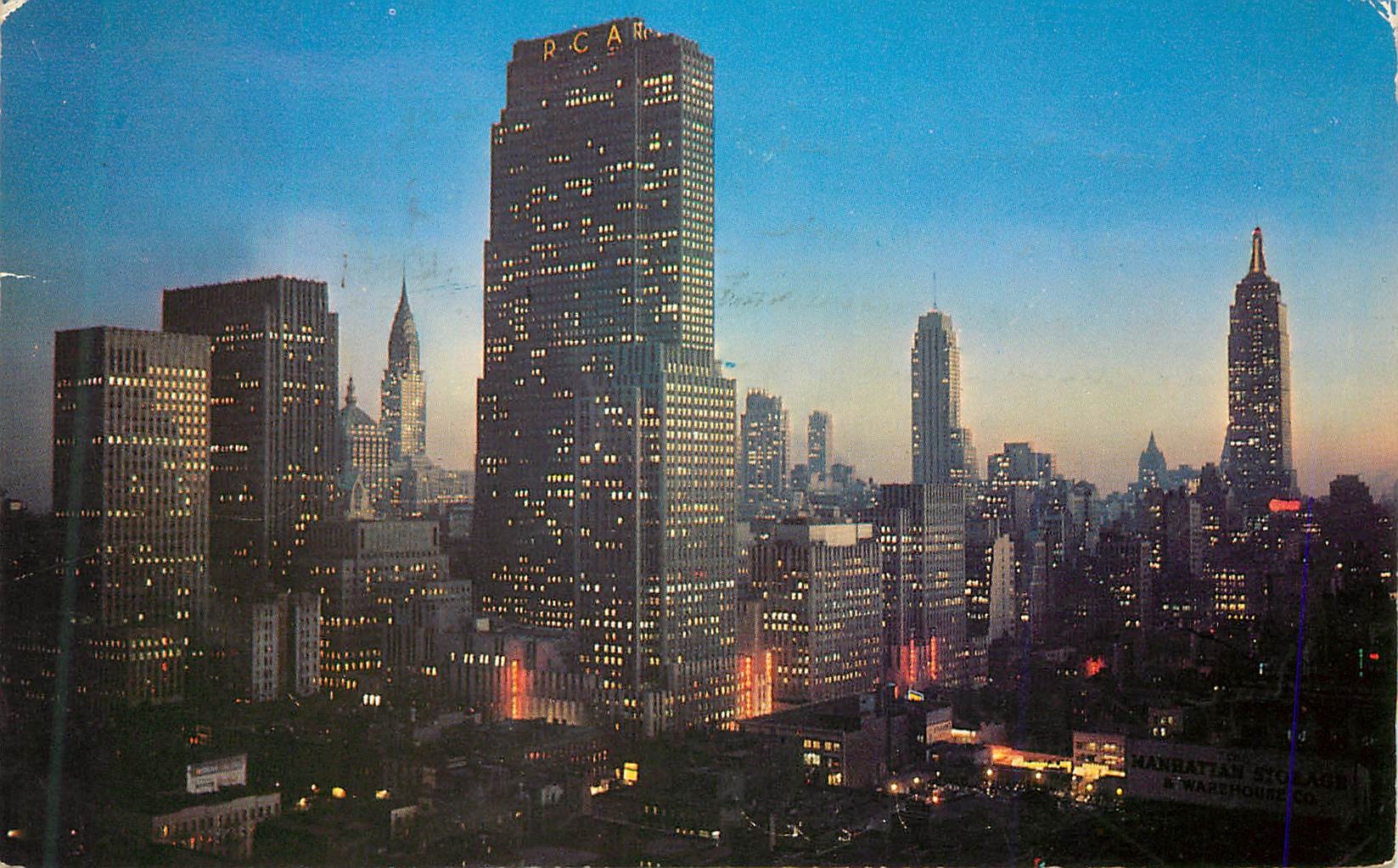 CPM Night Falls on Midtown Manhattan Showing RCA Building Chrysler Building and Empire State Building