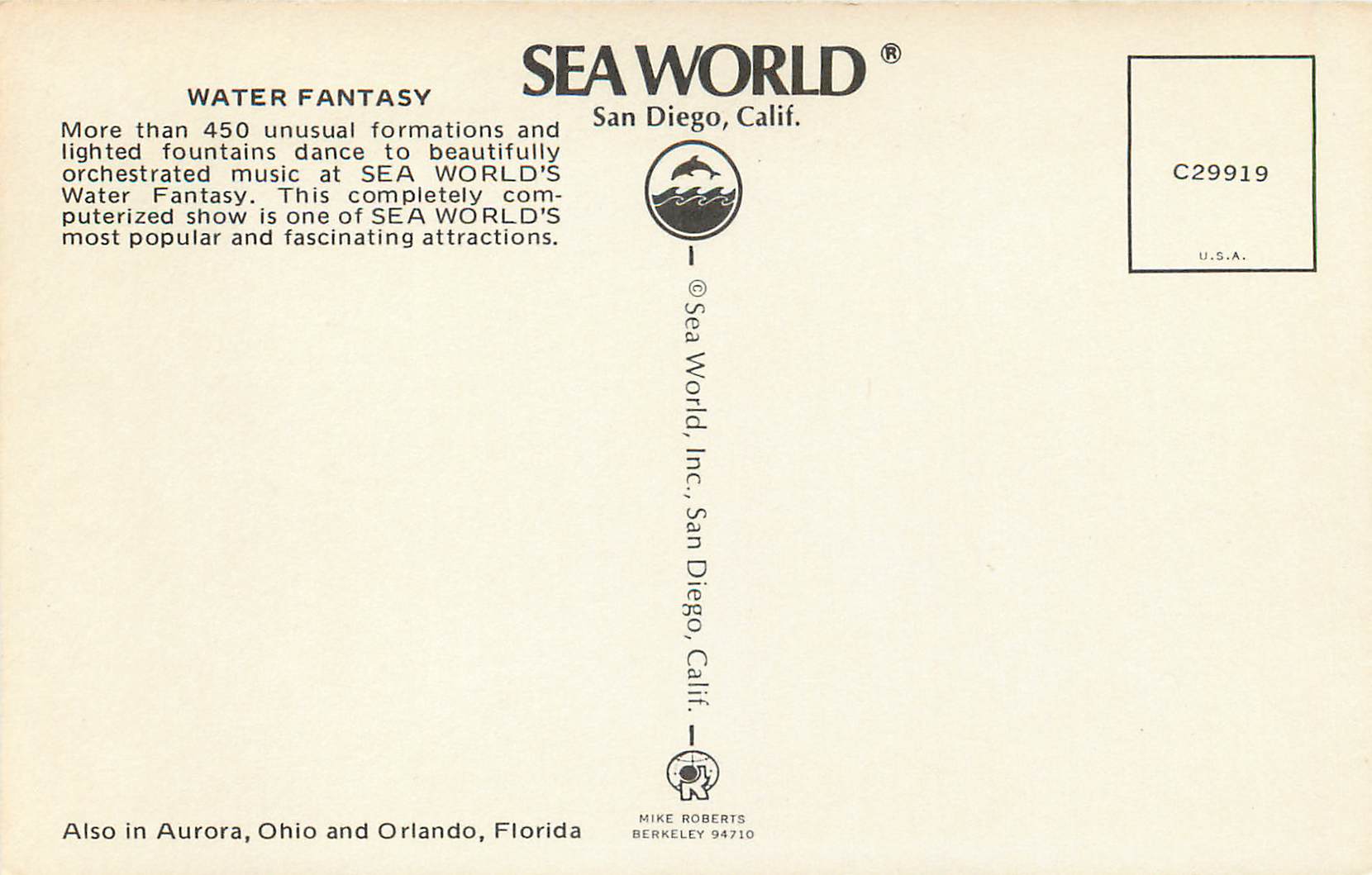 CPM Water Fantasy Sea World's Water Fantasy — Rückseite