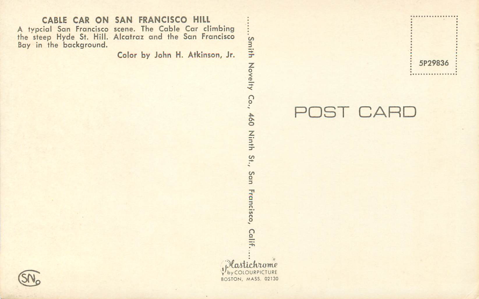 CPM Cable Car on San Francisco Hill the Cable Car climbing the Steep Hyde St Hill Alcatraz and the San Francisco Bay in  — Verso