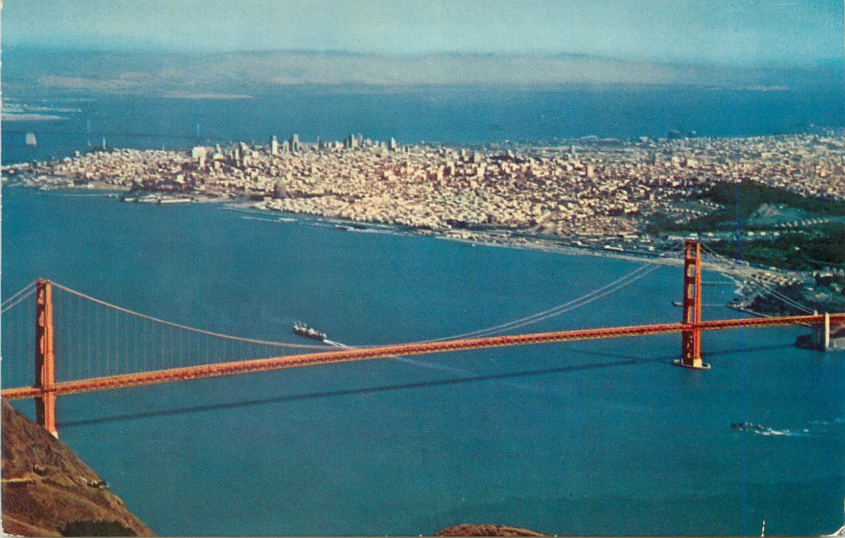 CPM Air View of Golden Gate Bridge it Was Built at a Cost of S35500000 and crosses Historic Golden Gate at San Francisco