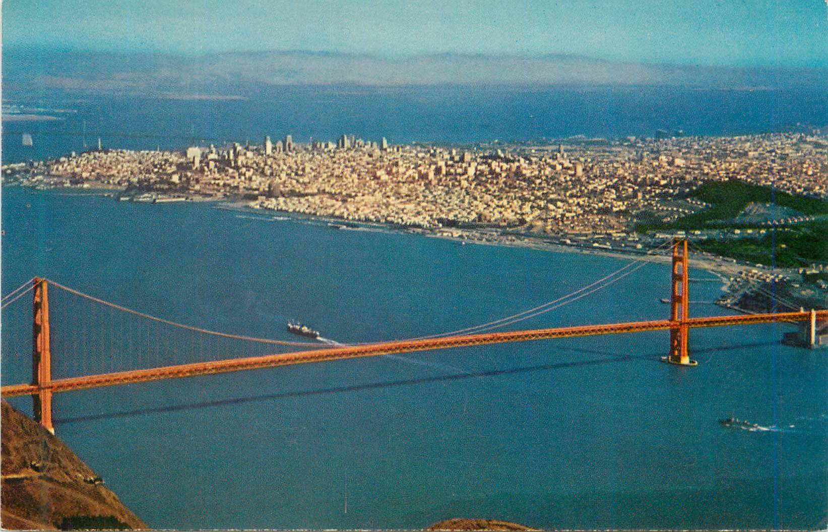 CPM Air View of Golden Gate Bridge it Was Built at a Cost of S35500000 and crosses Historic Golden Gate at San Francisco