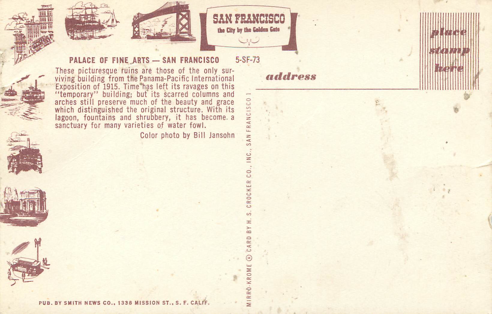 Palace of Fine Arts — San Francisco — H.S. Crocker Co. Inc. 5-SF-73 — Reverso