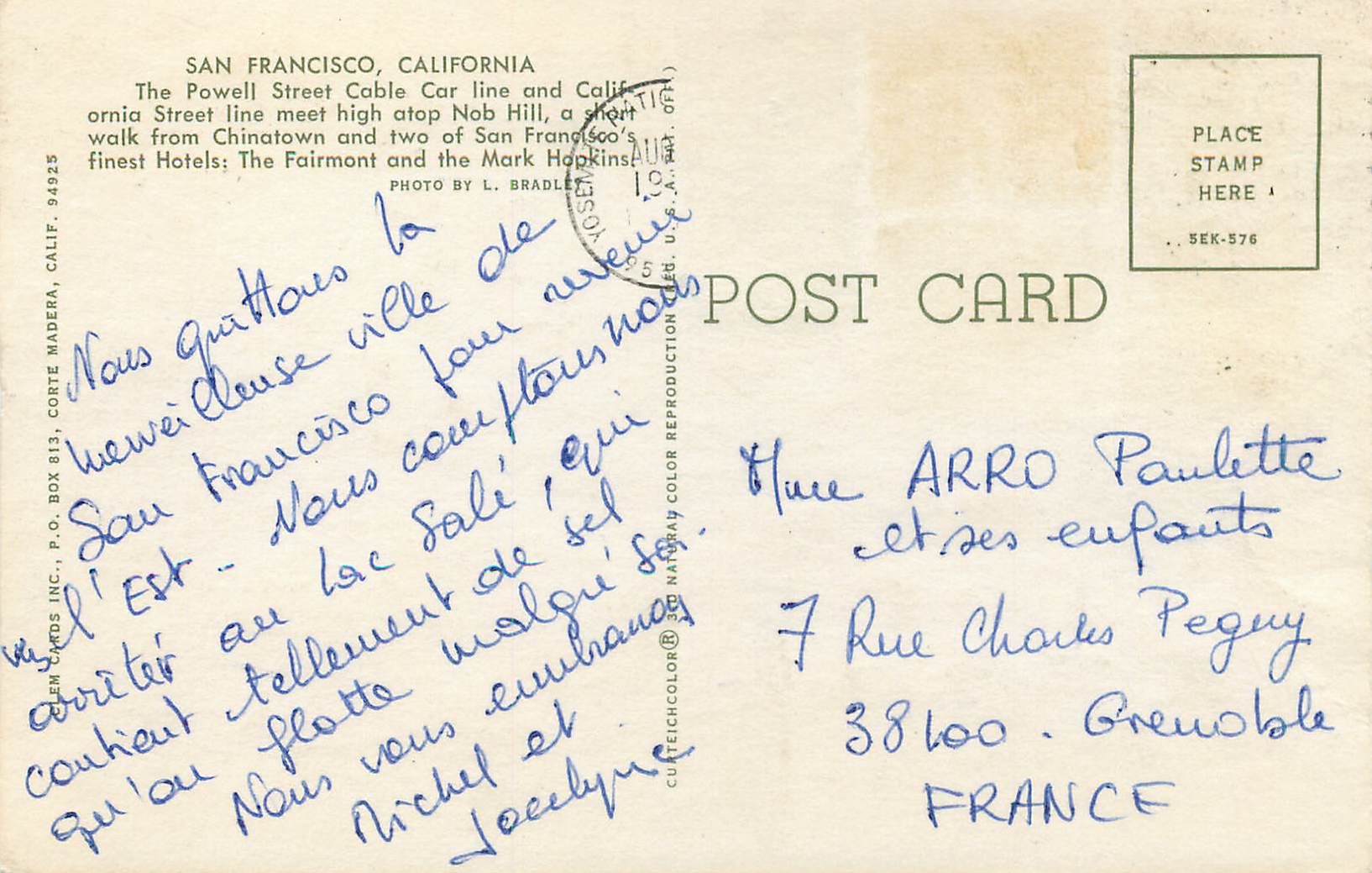 CPM San Francisco California the Powell Street Cable car line and California Street line Tramway — Verso