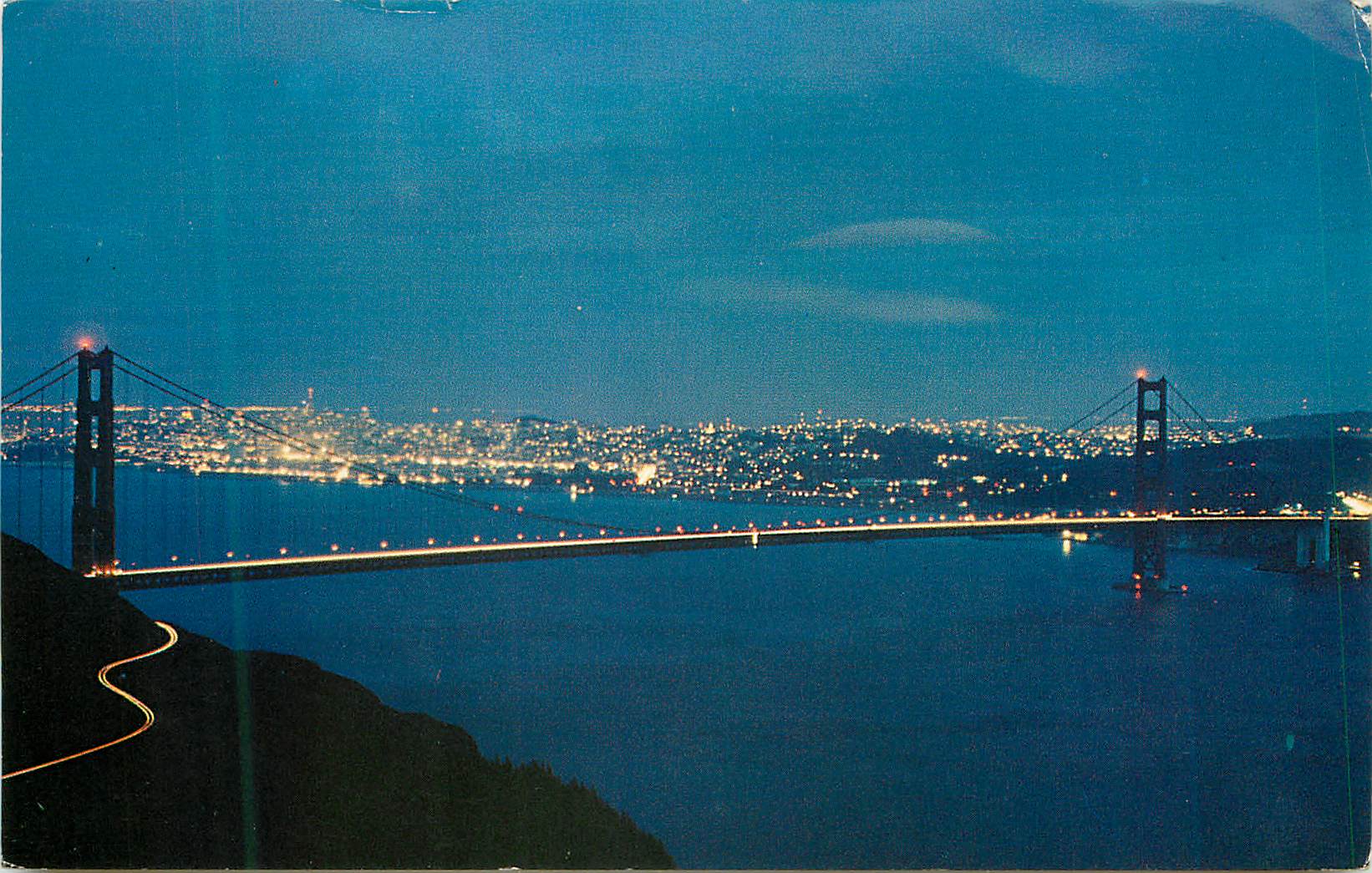 CPM Golden Gate Bridge at Night as seen from the Marin County Side