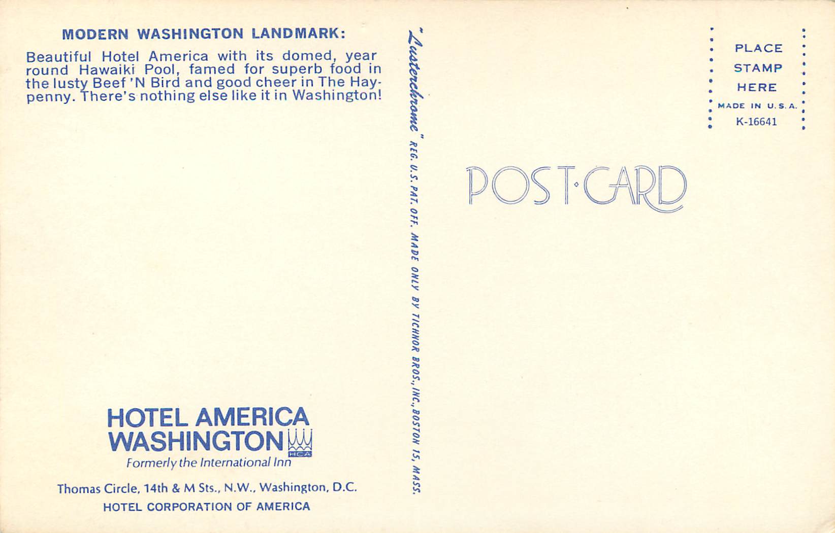 CPM Modern Washington Landmark Beautiful Hotel America with its domed year round Hawaiki Pool — Back