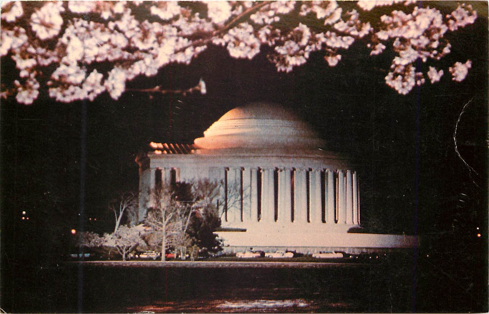 CPM The Jefferson Memorial as seen at Night during the Blooming of the Cherry Trees