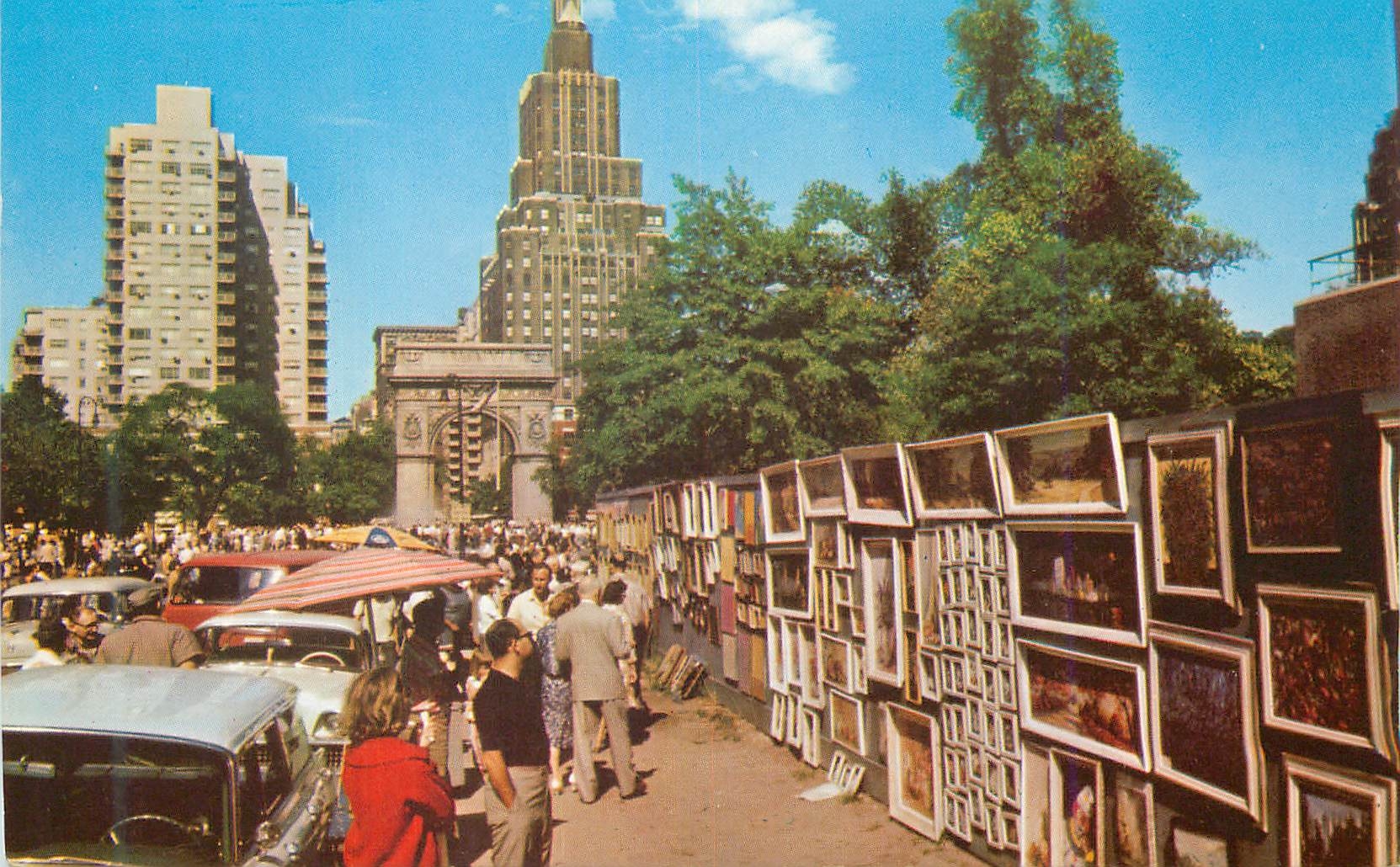 CPM Outdoor Art Gallery at Greenwich Village Showing Washington Arch and one Fifth Avenue Hotel New York City