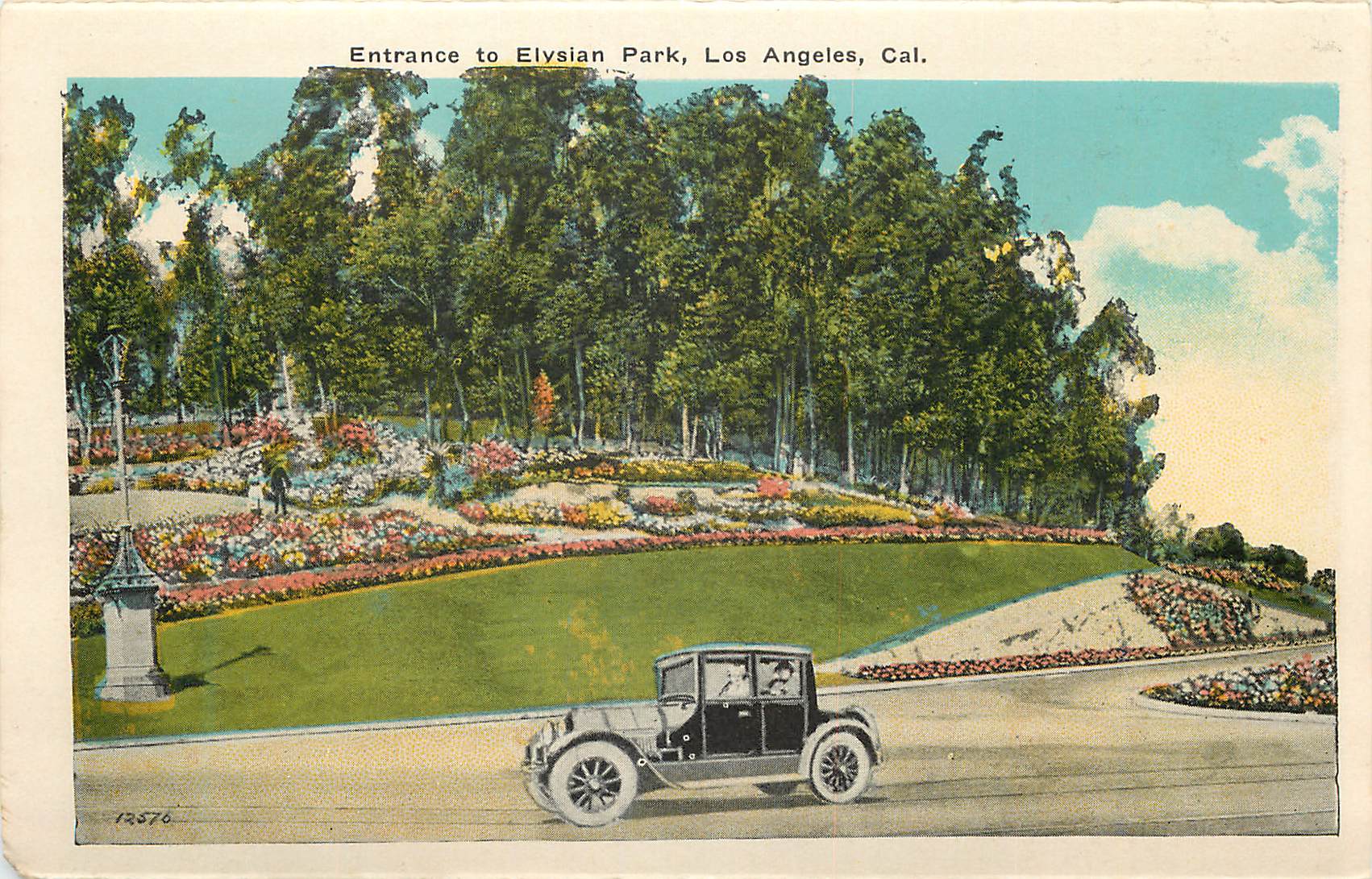 CPM Entrance to Elvsian Park Los Angeles Cal Panoramic View