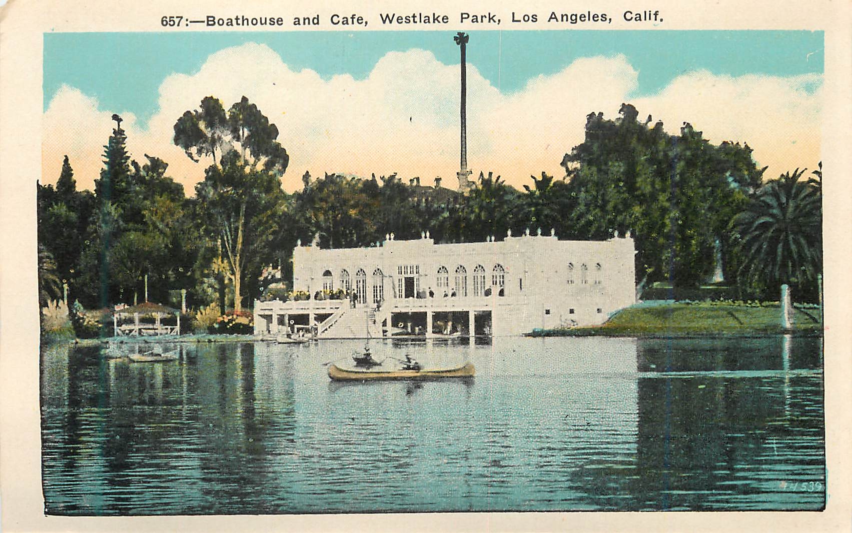 CPM Boathouse and Cafe Westlake Park Los Angeles Cal Los Angeles Business District from 6th and Olive Sts