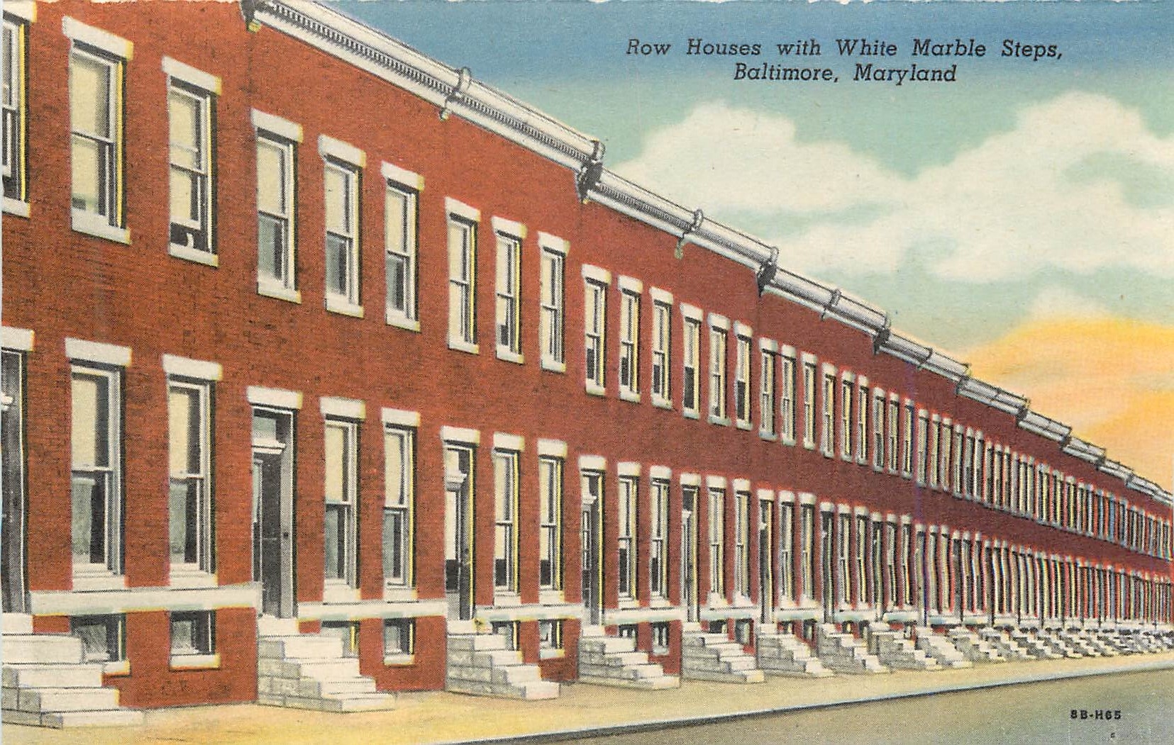 CPM Row Houses with White Marble Steps Baltimore Maryland Enoch Pratt Free Library cathedral Mulberry and Franklin Stree