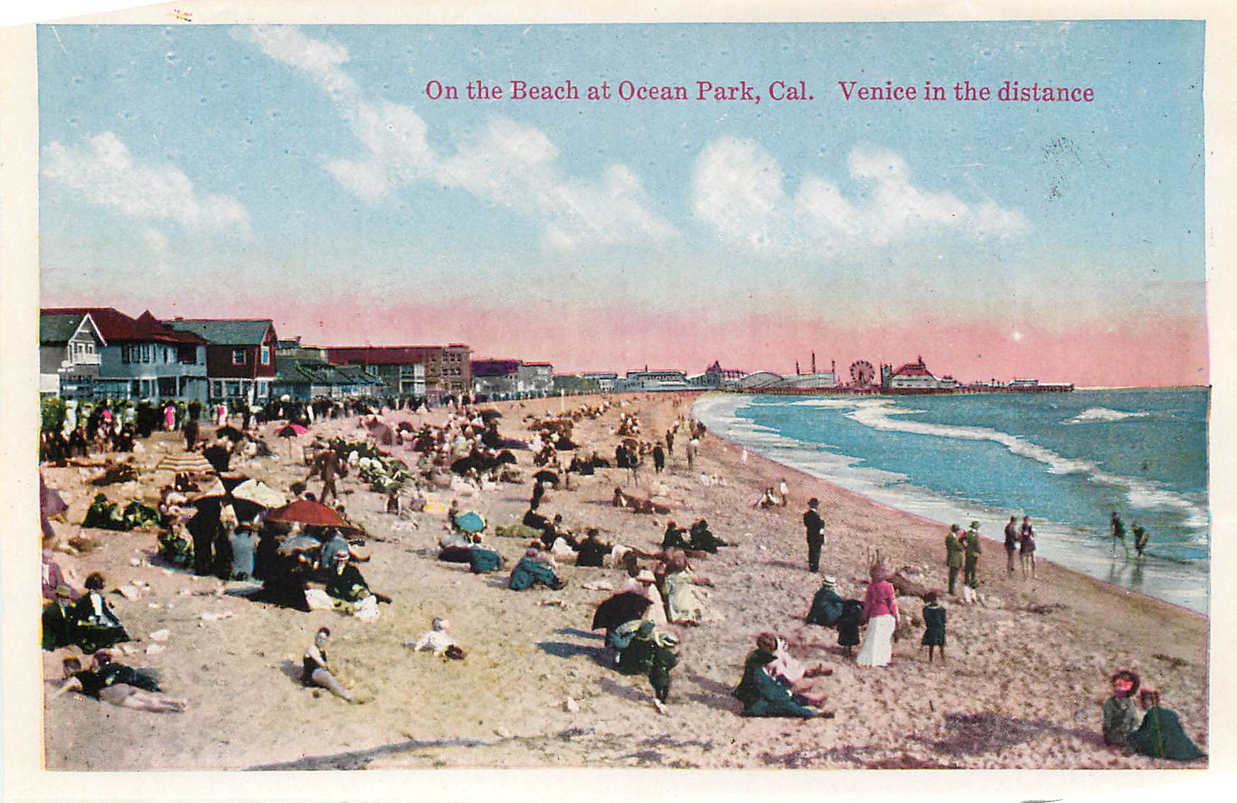CPM Summit of Rubidoux Mountain Riverside California On the Beach at Ocean Park cal Venice in Distance — Rückseite