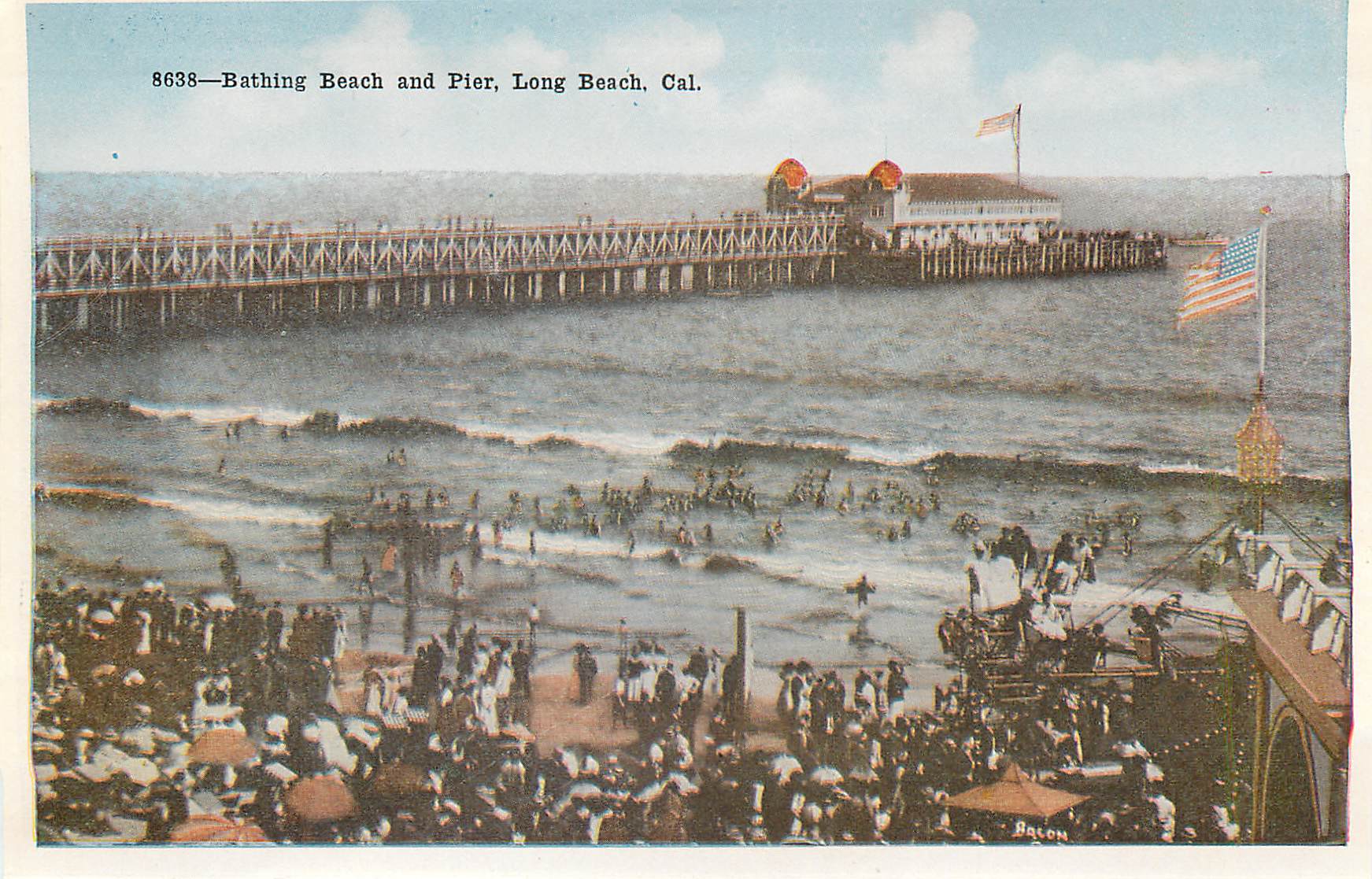 CPM San Diego Mission Founded 1769 San Diego Cal Bathing Beach and Pier Long Beach Cal — Rückseite