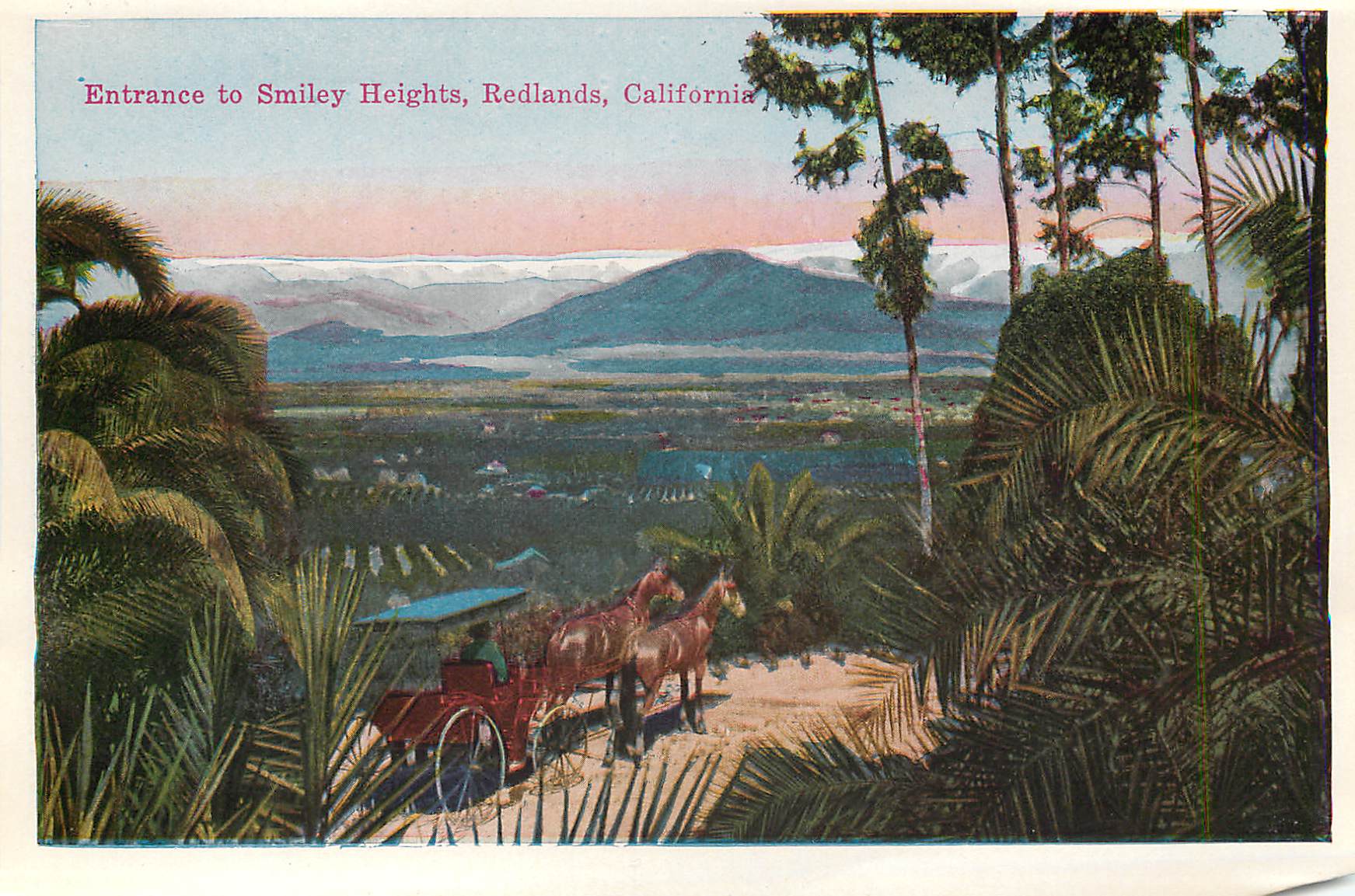 CPM San Barbara Mission California Entrance to Smiley Heights Redlands California — Rückseite