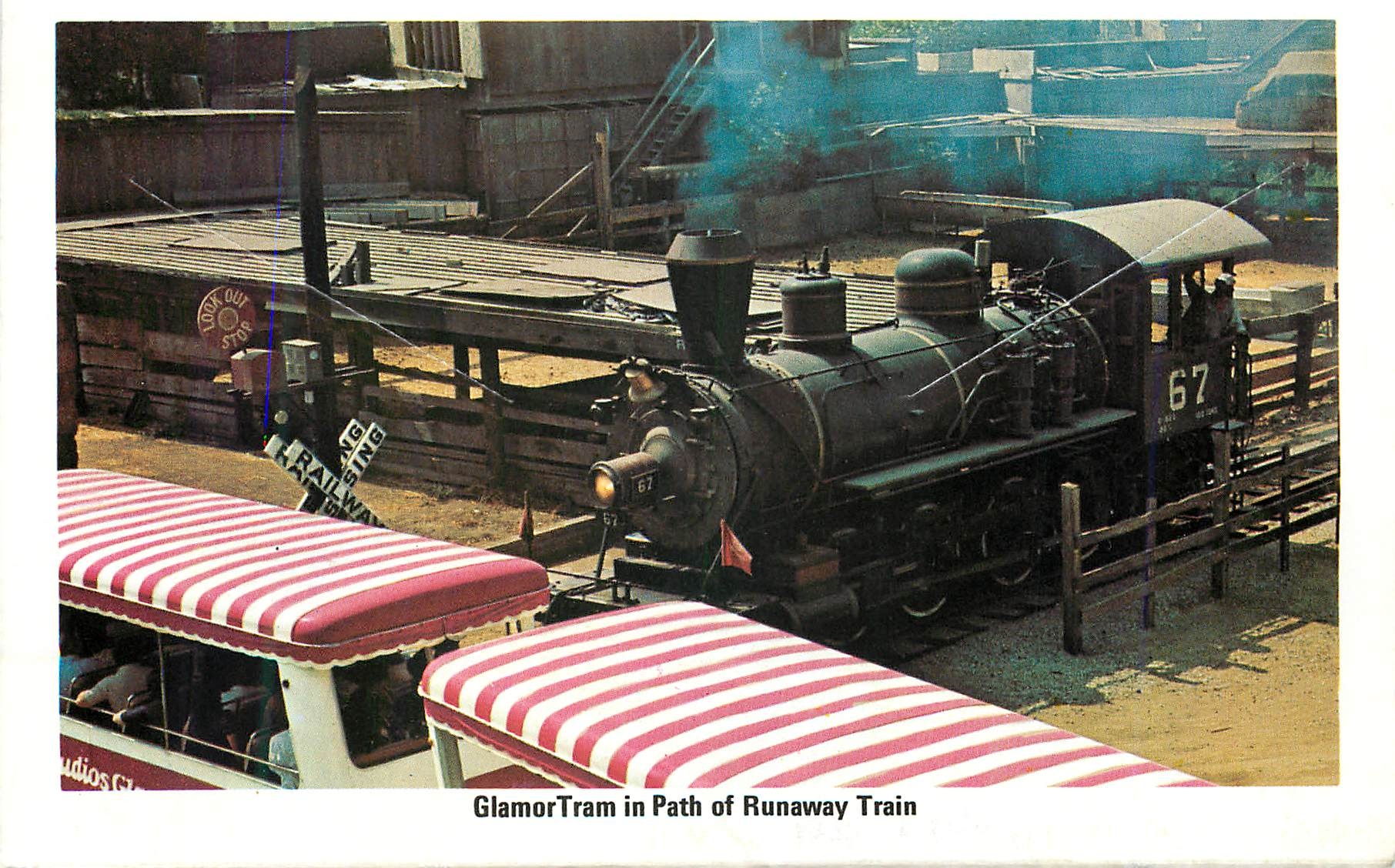 CPM Glamor Tram in Path of Runaway Train Naval Battle in Miniature on Lagoon  Train Universal Studios