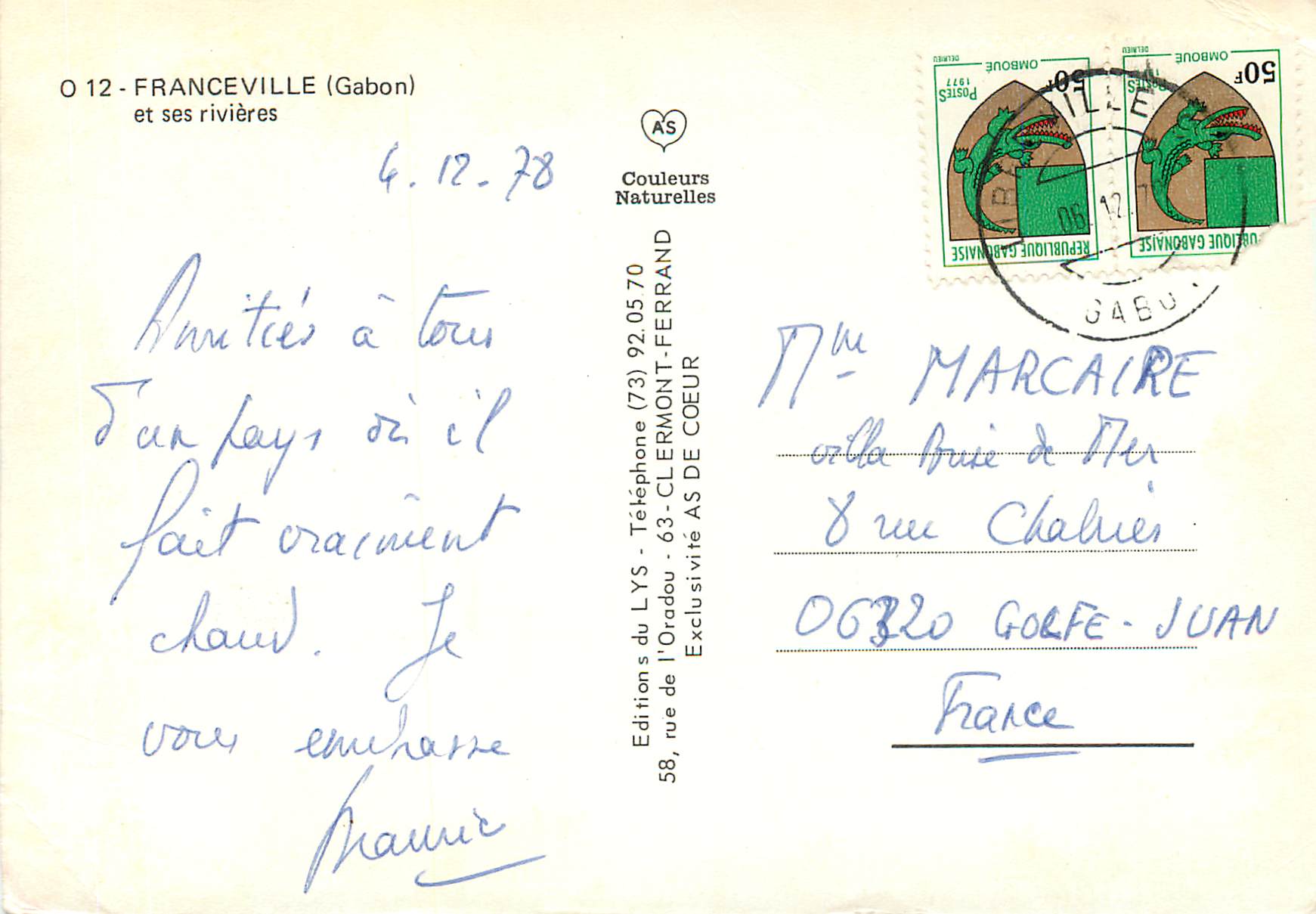 CPM Franceville (Gabon)et ses Rivieres Ogooue Djoumou M'Passa — Rückseite