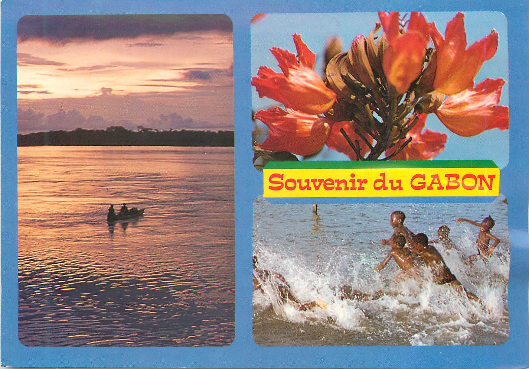CPM Souvenir du Gabon Crepuscule sur L'Ogooue Tulipier du Gabon Joies de L'Eau