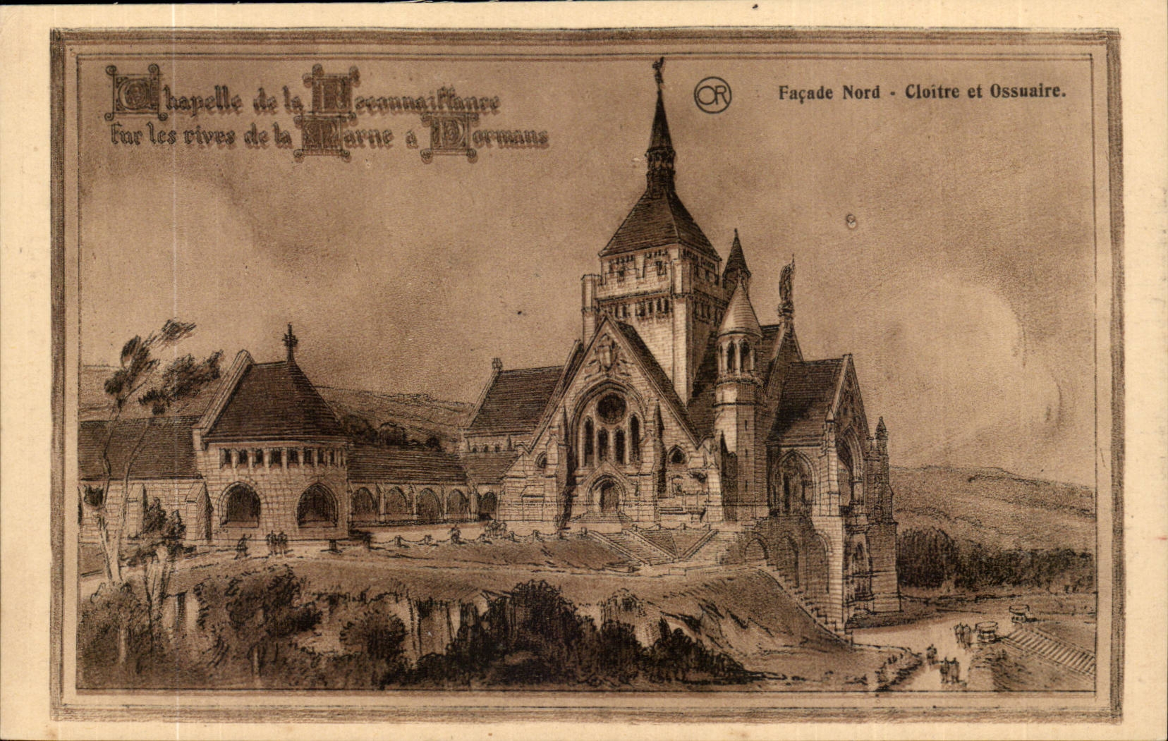Chapelle de la Mecenneaissance sur les rives de la Marne à Dormans — Façade Nord - Cloître et Ossuaire — Éditions Artistiques OR - Retims