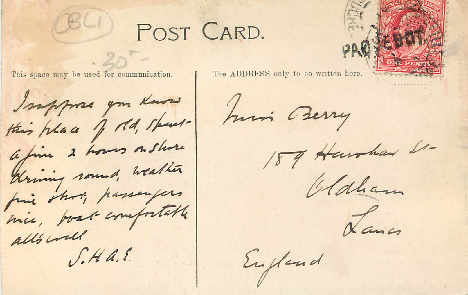 CPA Gibraltar Rock From Queen of Spain's Chair — Rückseite