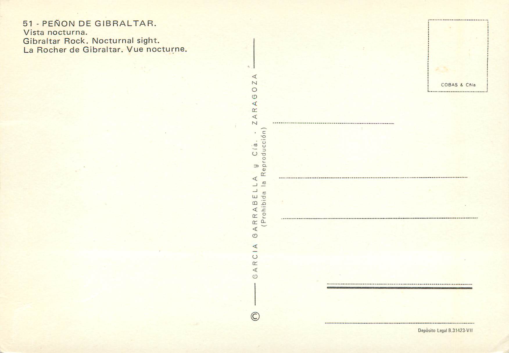 CPM Penon de Gibraltar La Racher de Gibraltar Vue NOcturne — Rückseite