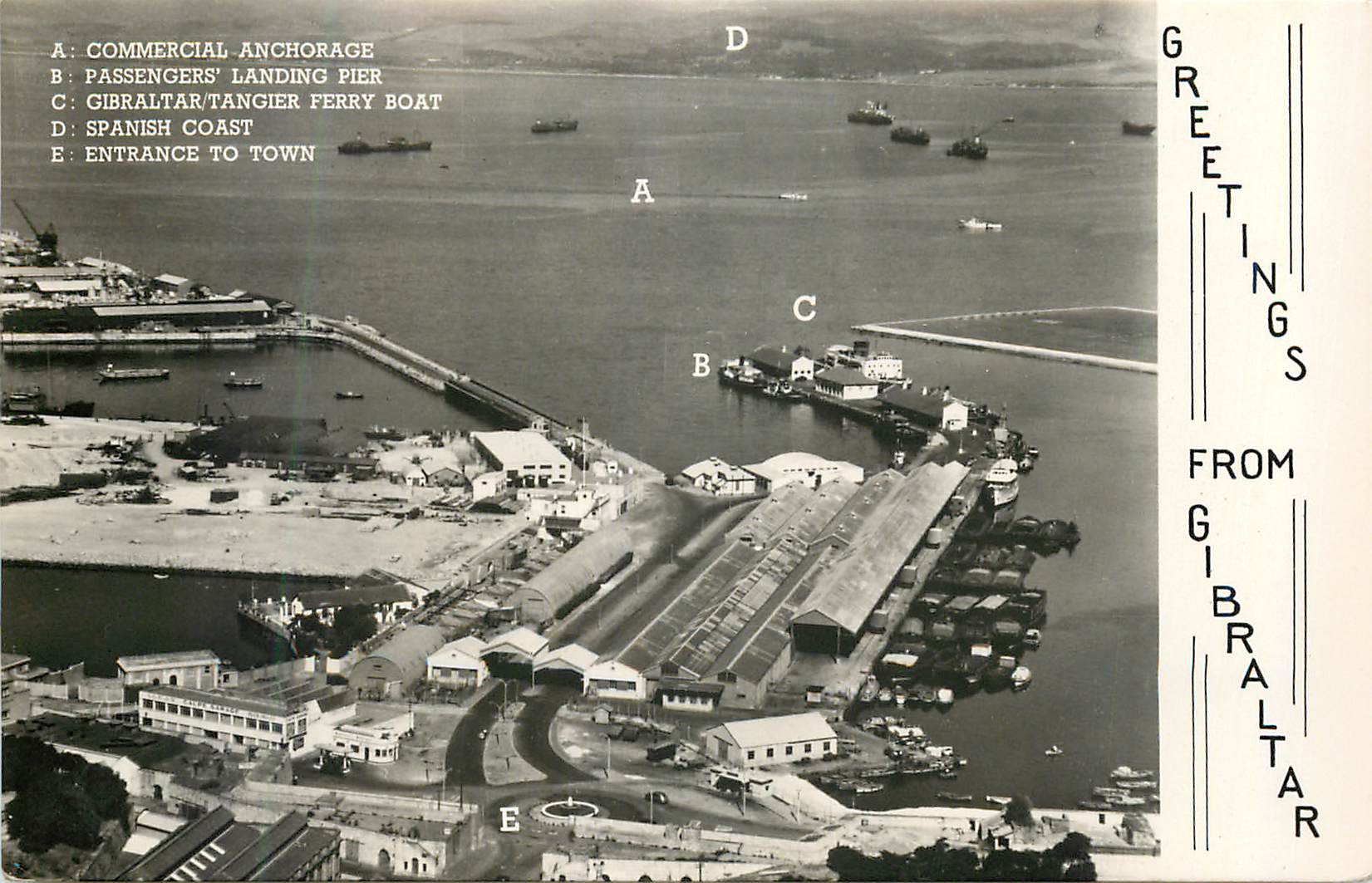 Vue aérienne du port de Gibraltar — Greetings from Gibraltar