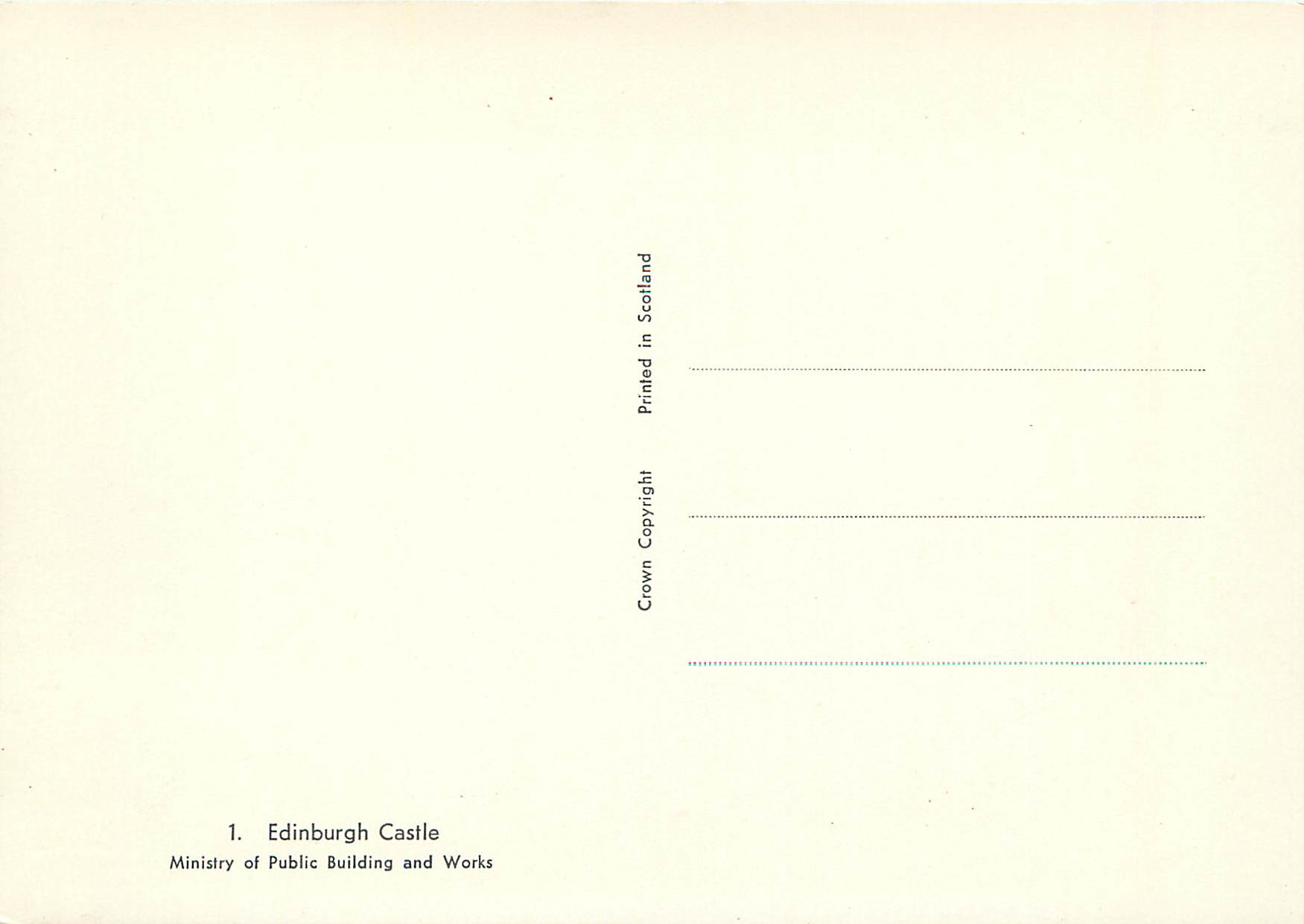 CPM Edinburgh Castle Ministry of Public Building and Works — Rückseite